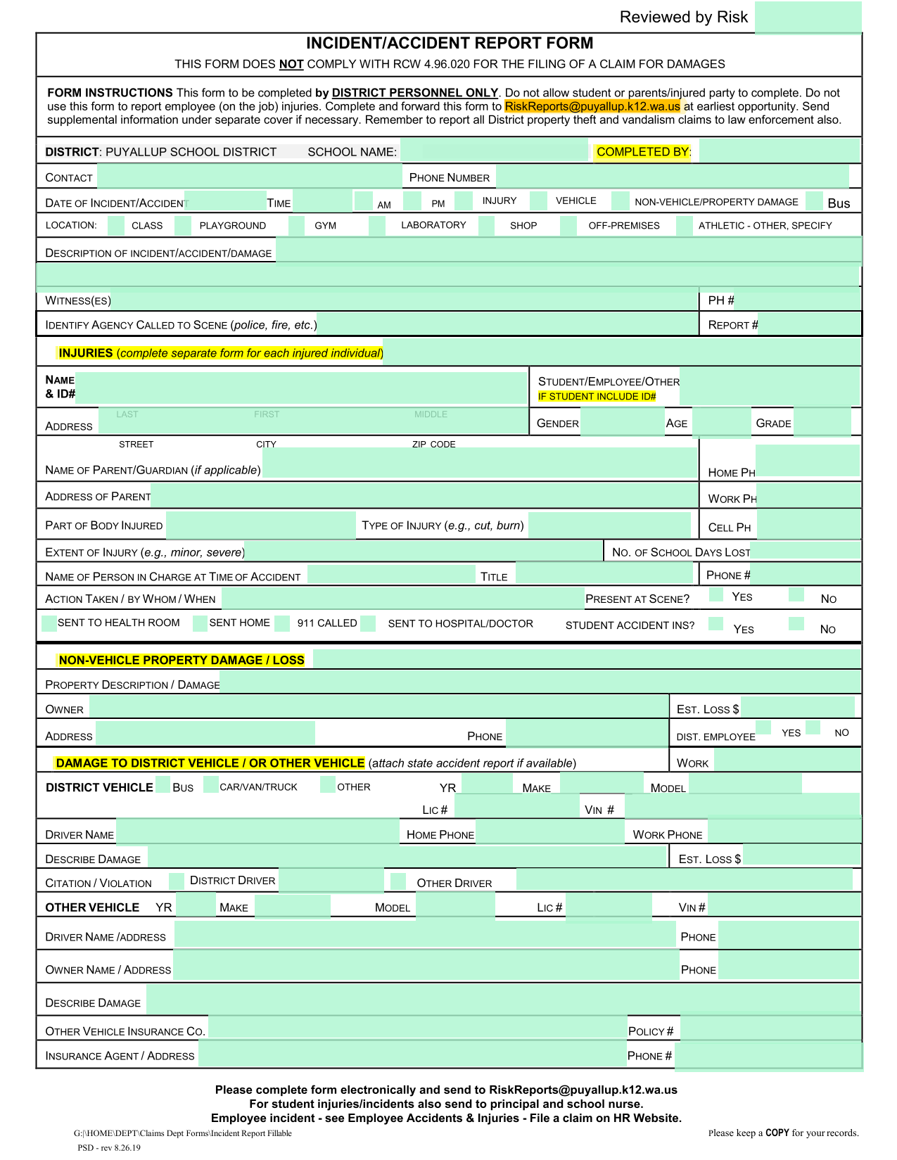 IncidentAccident Report Form screenshot