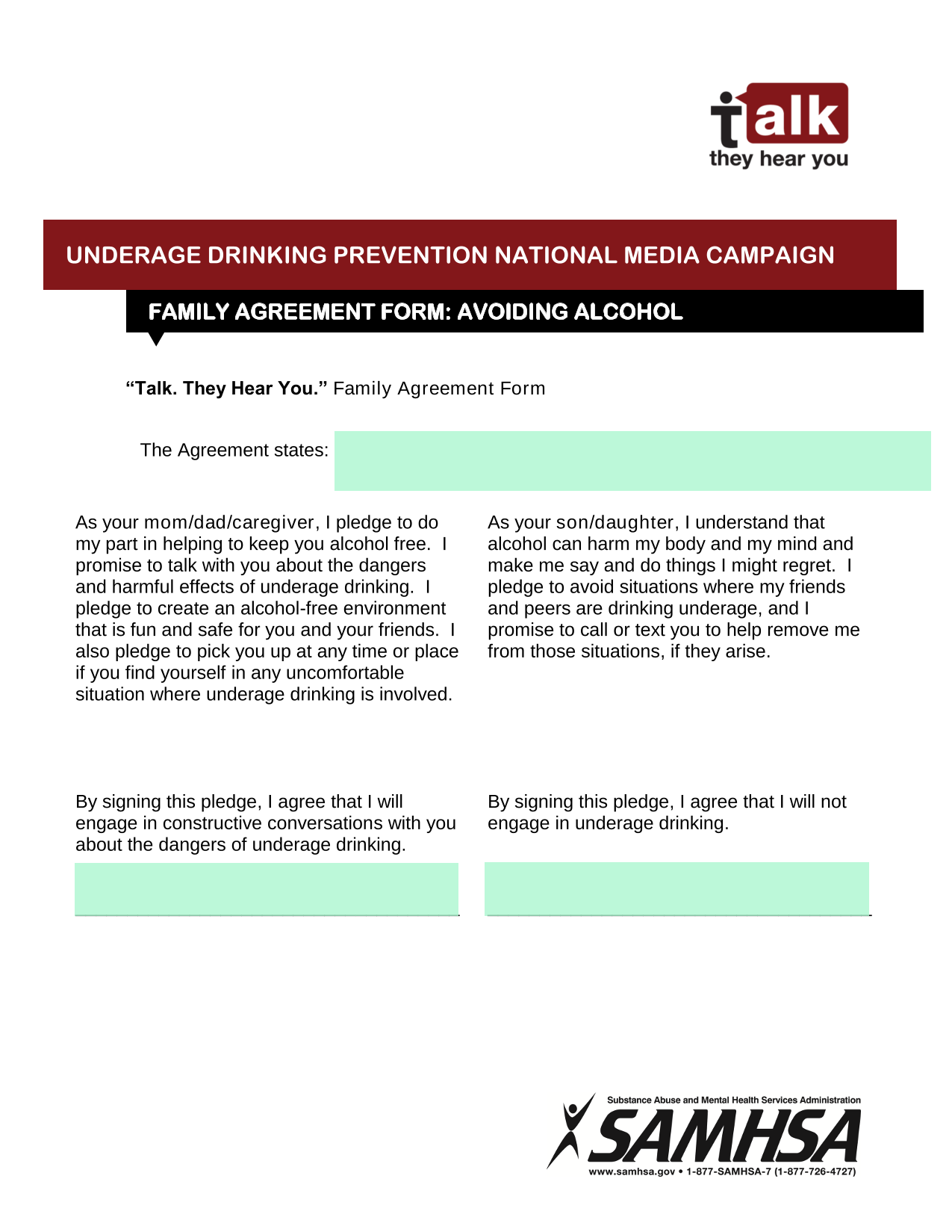 Talk. They Hear You. Family Agreement Form screenshot