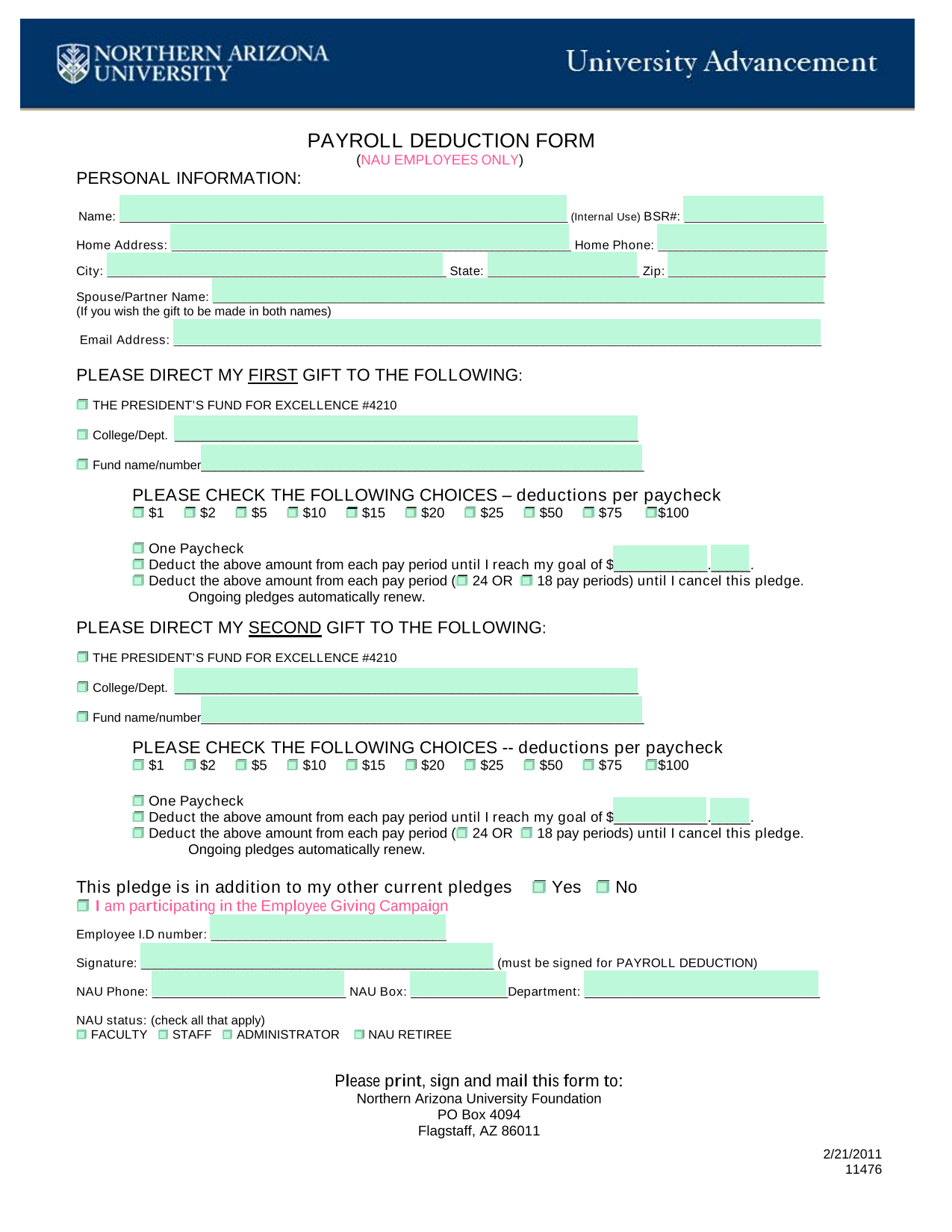 PAYROLL DEDUCTION FORM screenshot