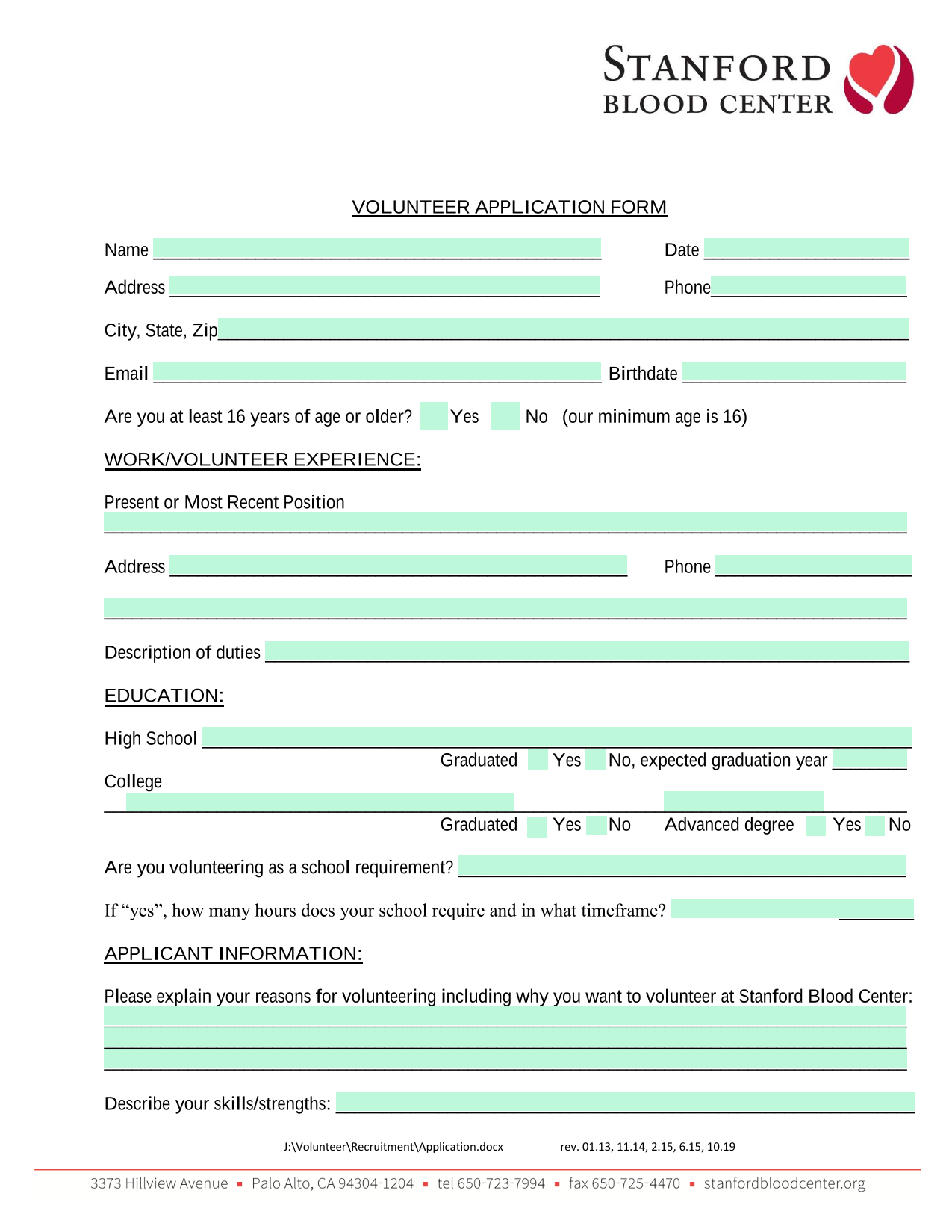 Volunteer Application Form screenshot