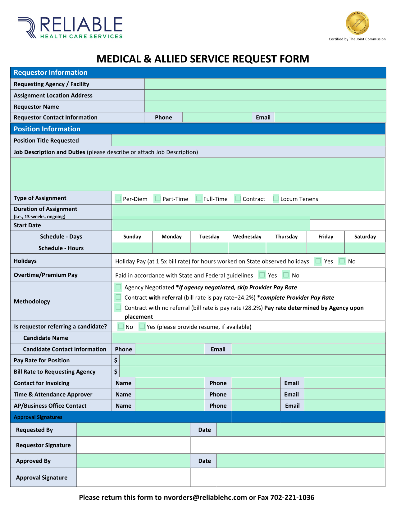 MEDICAL  ALLIED SERVICE REQUEST FORM screenshot