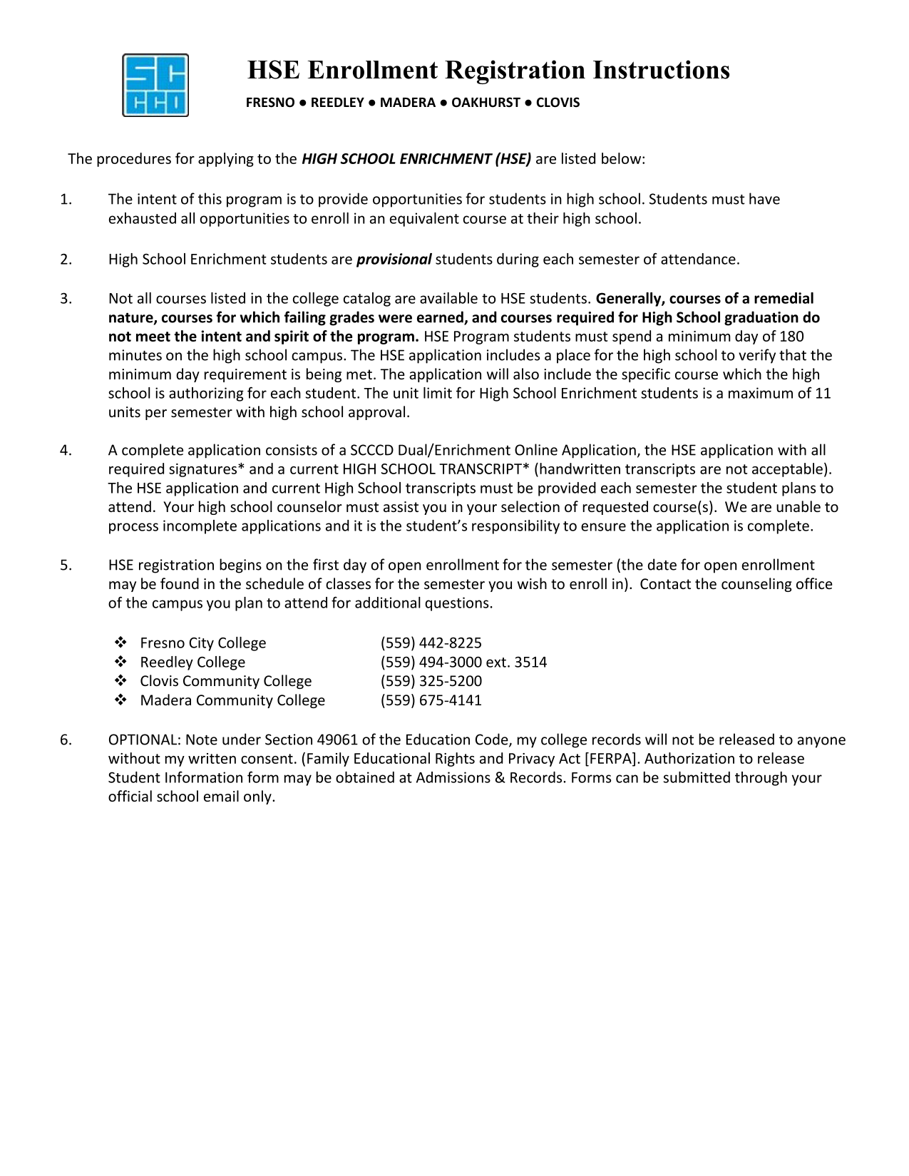 HSE Enrollment Registration Instructions screenshot