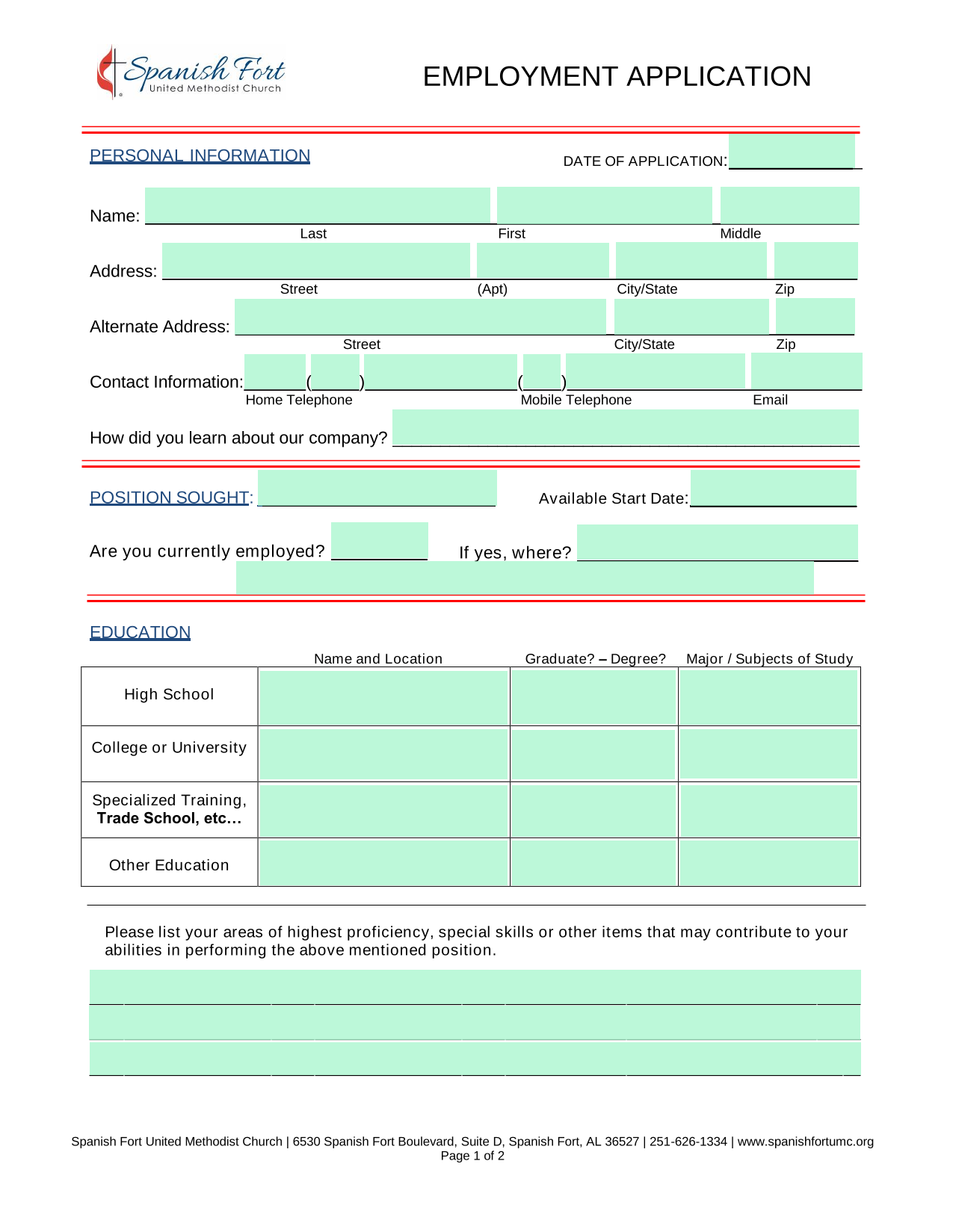 EMPLOYMENT APPLICATION screenshot