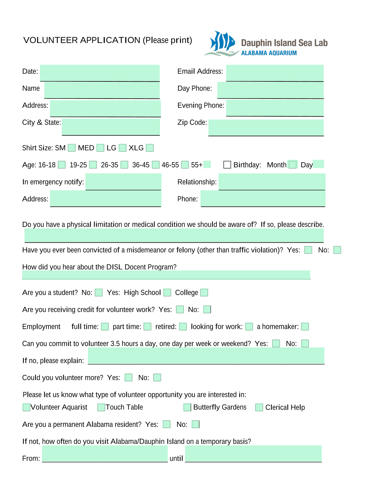 Volunteer Application screenshot