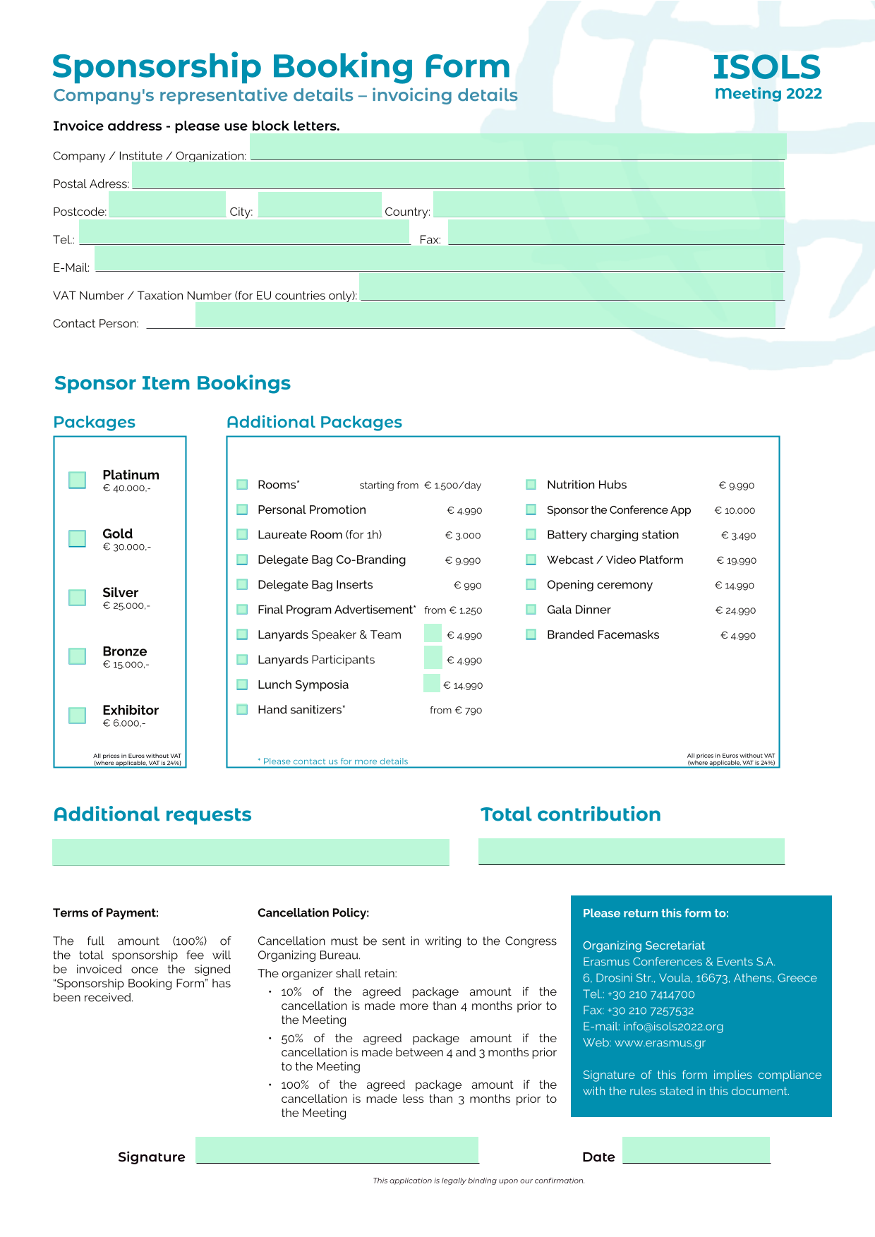 Sponsorship Booking Form screenshot