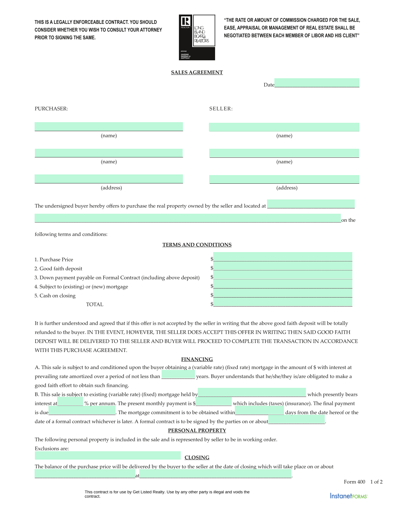 SALES AGREEMENT screenshot