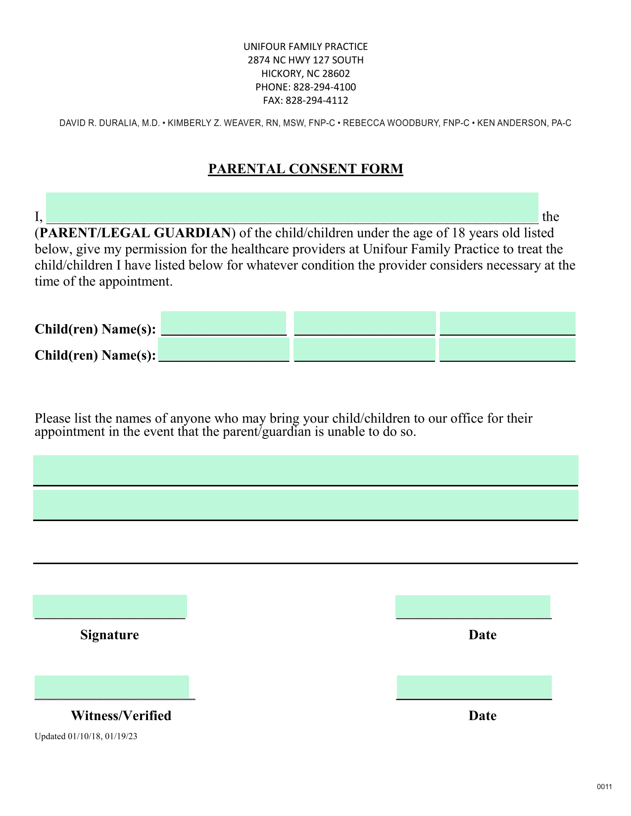 Parental Consent Form screenshot