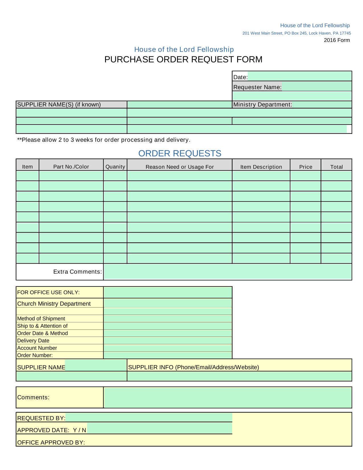 Purchase Order Request Form screenshot