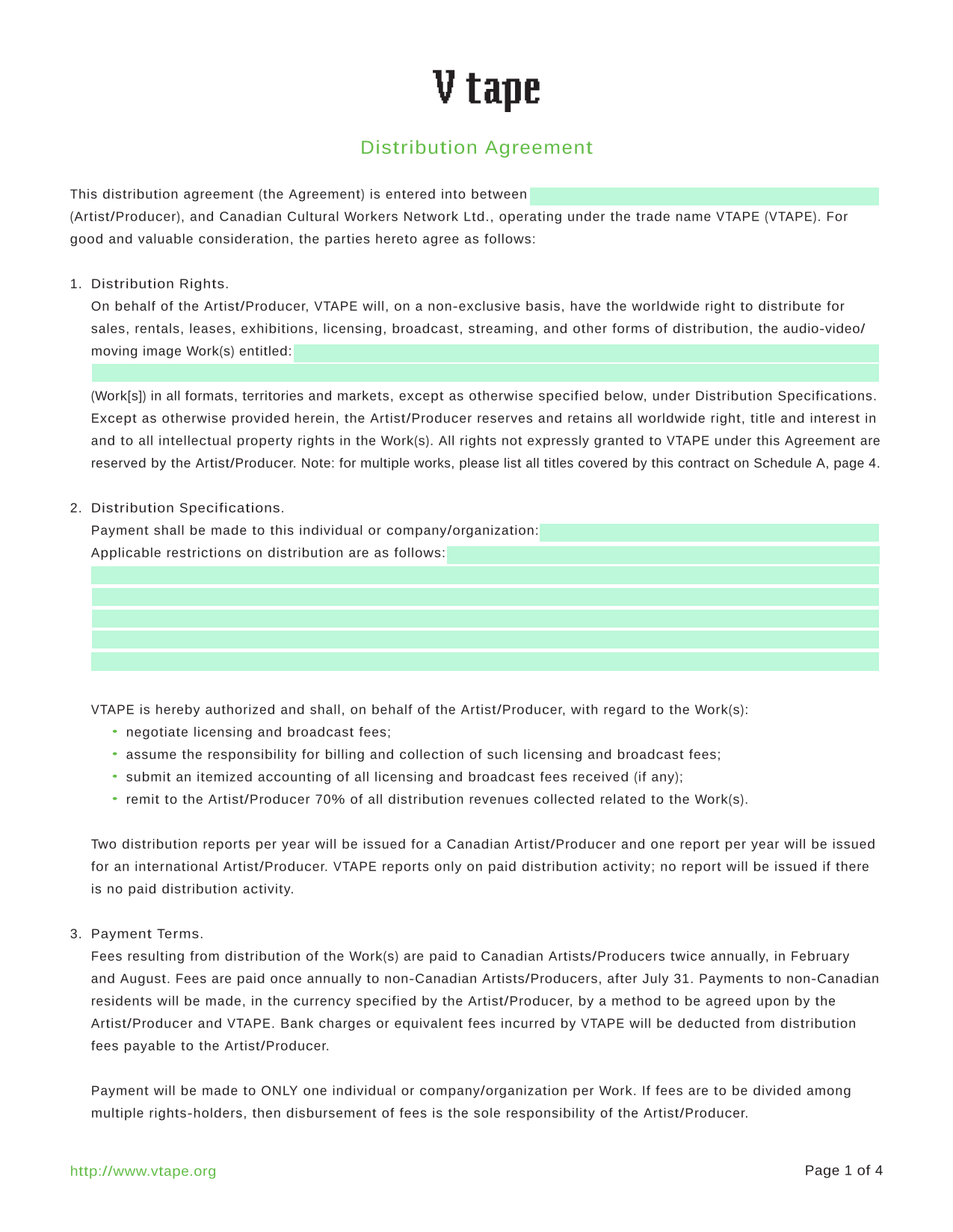 Distribution Agreement screenshot