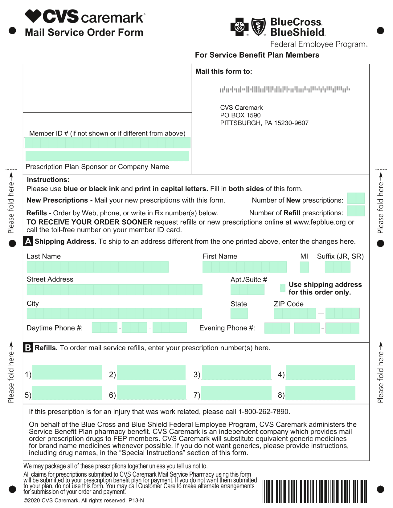 Mail Service Order Form screenshot