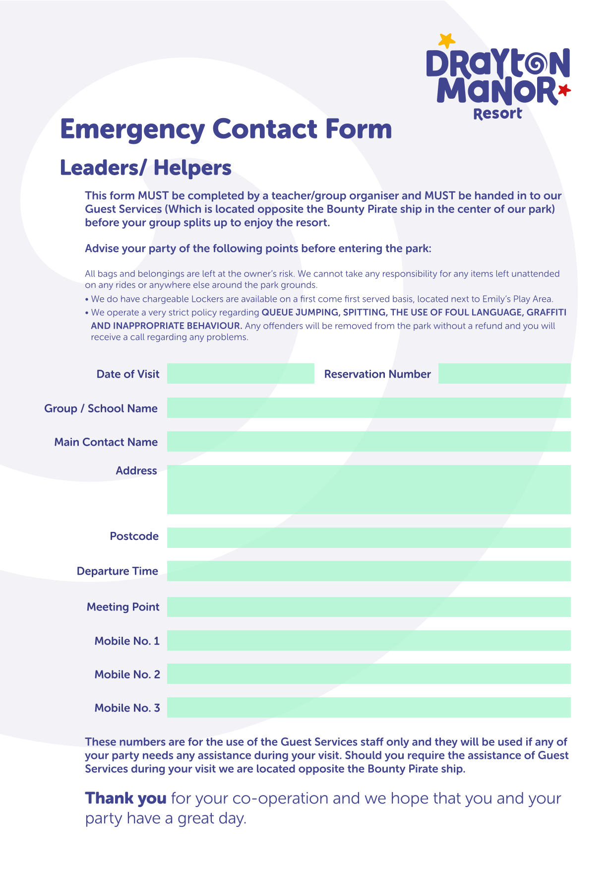 Emergency Contact Form screenshot