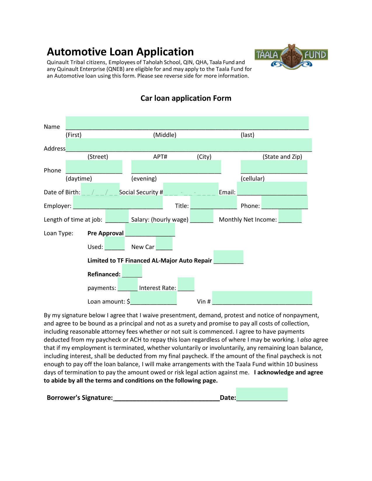 Automotive Loan Application screenshot