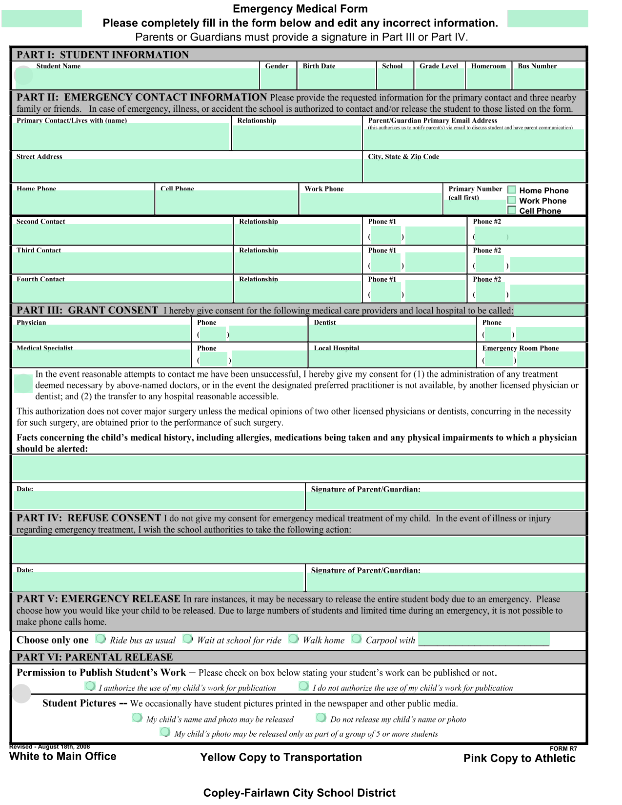 Emergency Medical Form screenshot