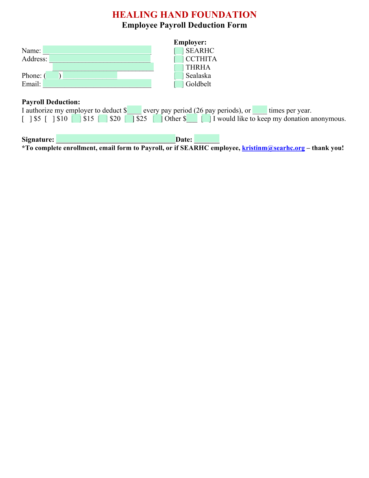 Employee Payroll Deduction Form screenshot