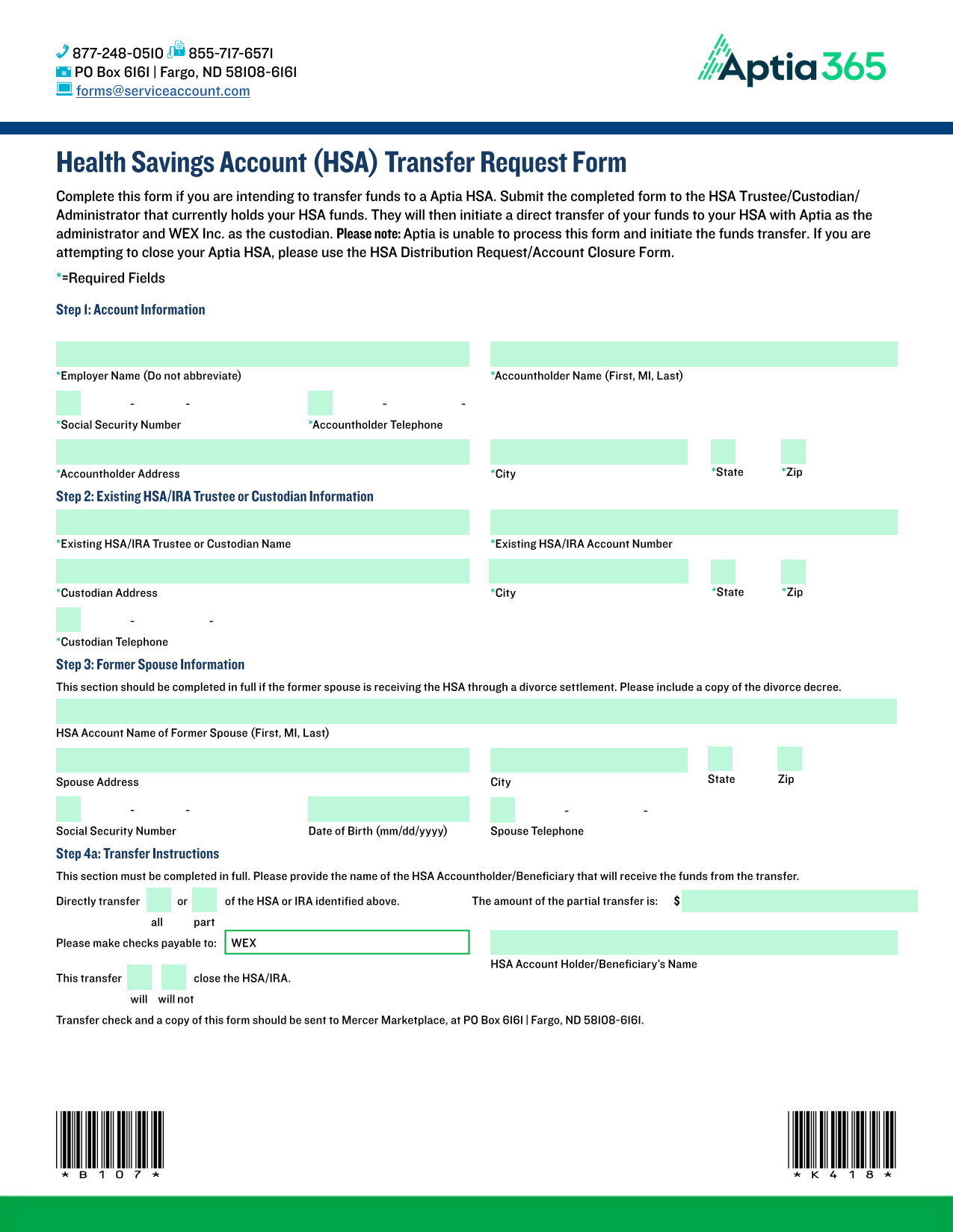 Health Savings Account (HSA) Transfer Request Form screenshot
