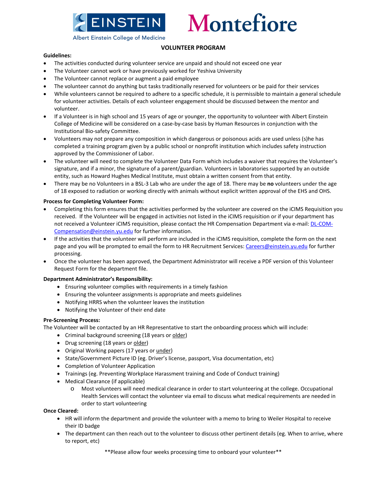 Volunteer Program Guidelines screenshot
