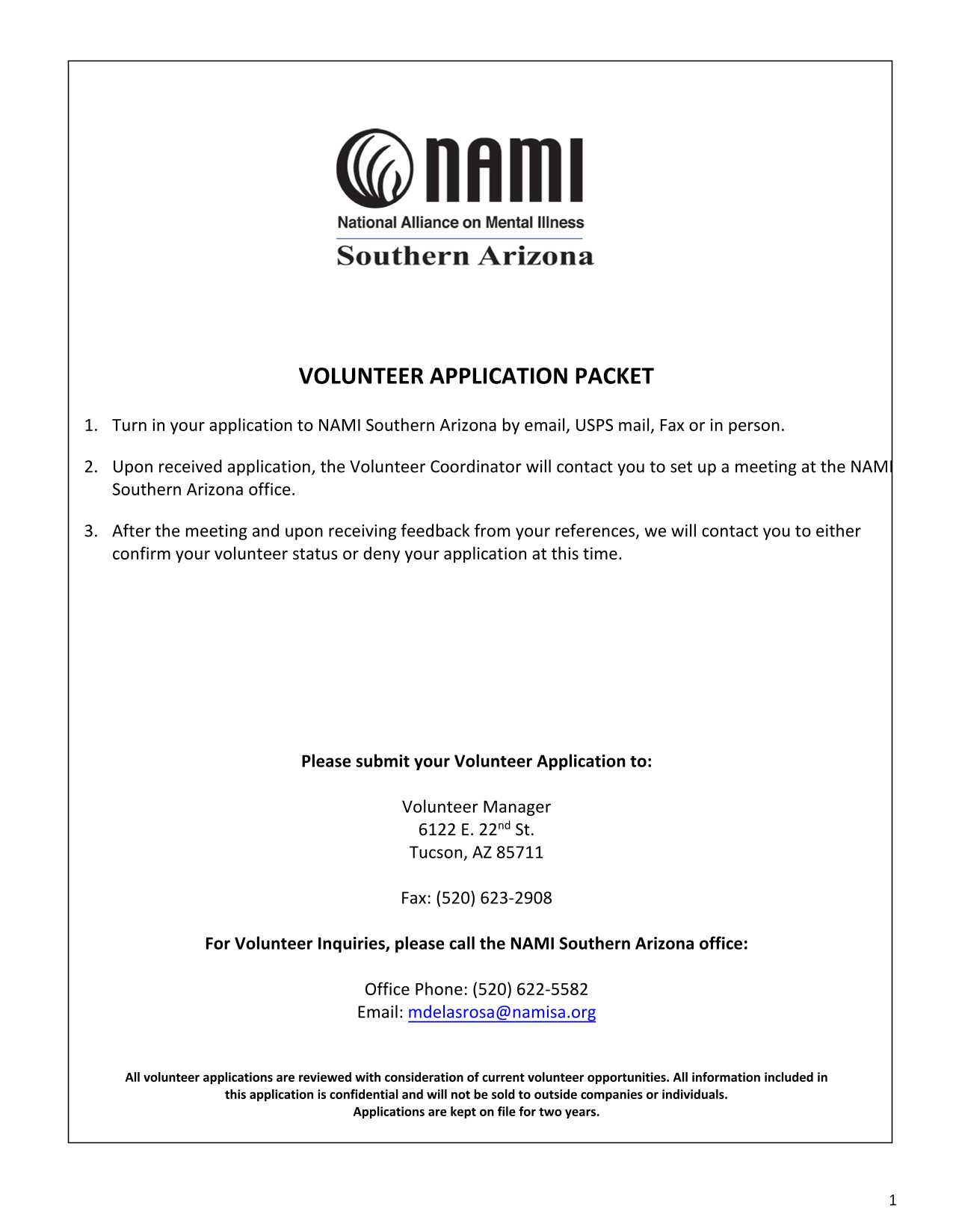 Volunteer Application Packet screenshot