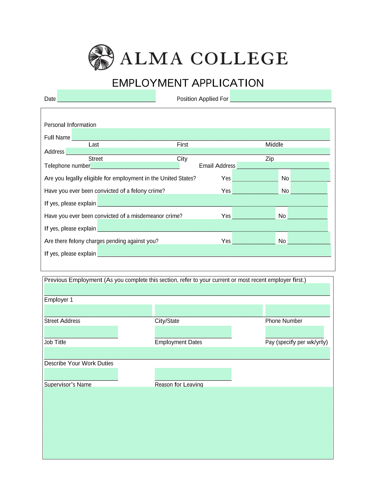 EMPLOYMENT APPLICATION screenshot