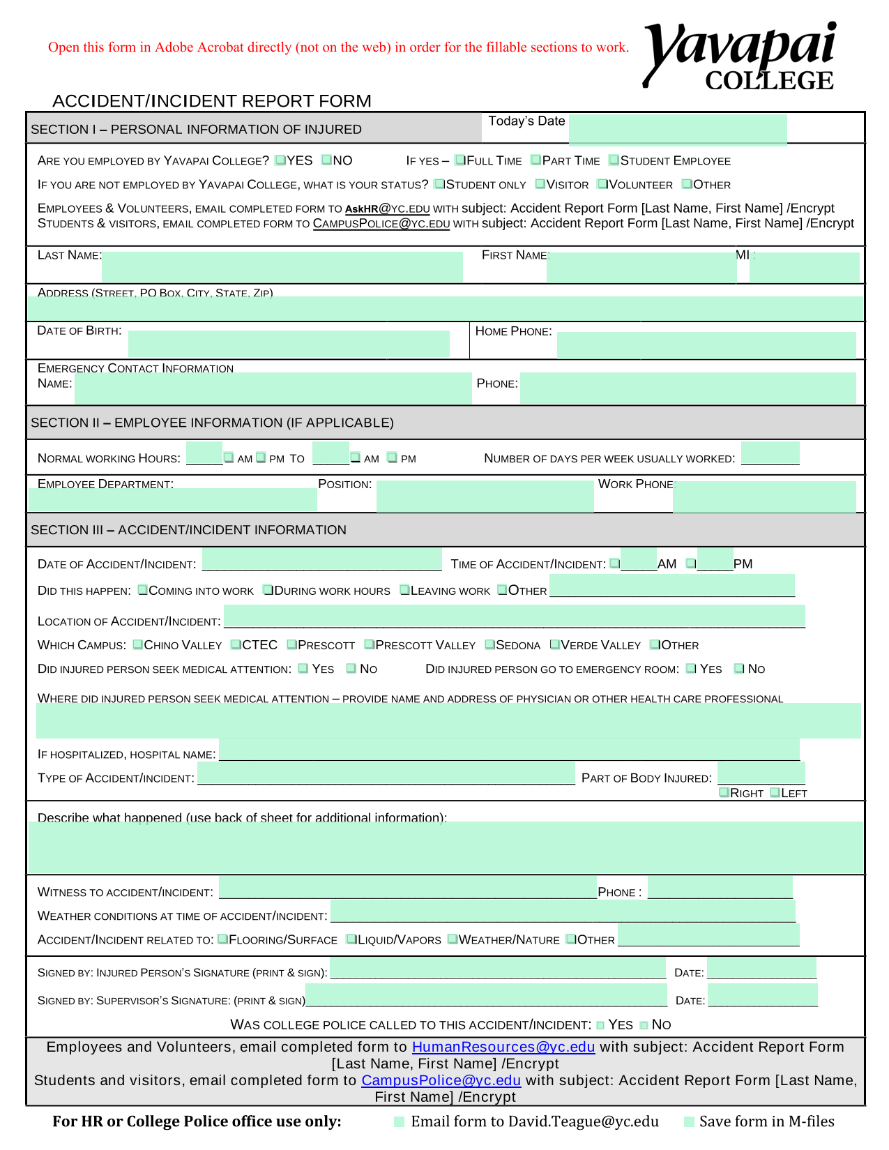 AccidentIncident Report Form screenshot