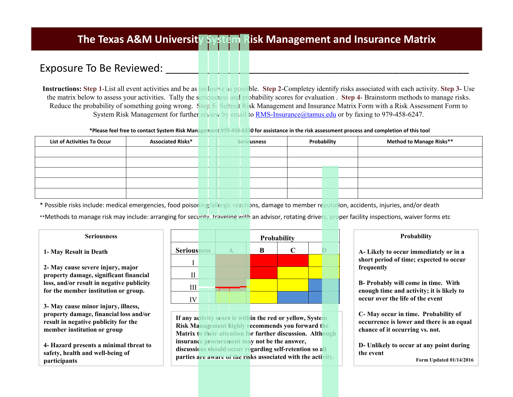 Texas AM University System Risk Management And Insurance Matrix screenshot