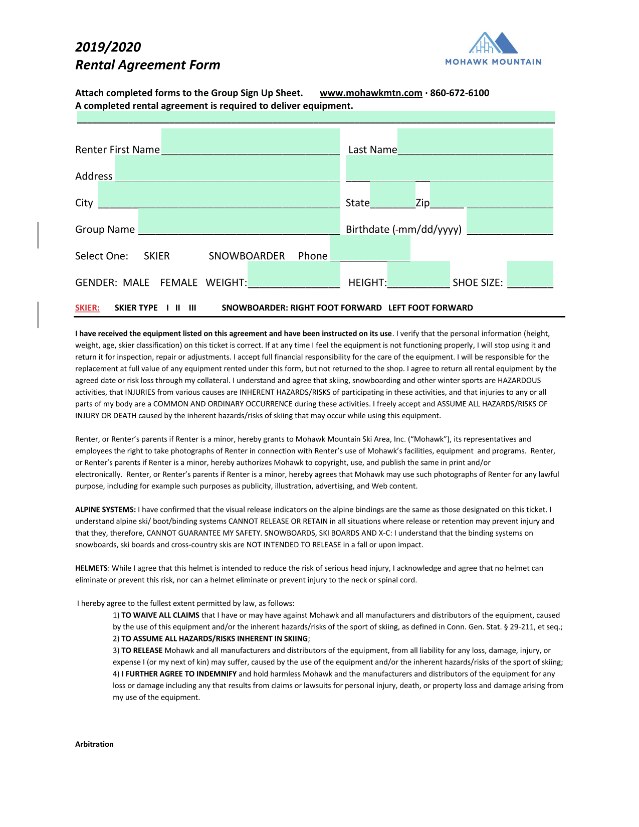 Rental Agreement Form screenshot