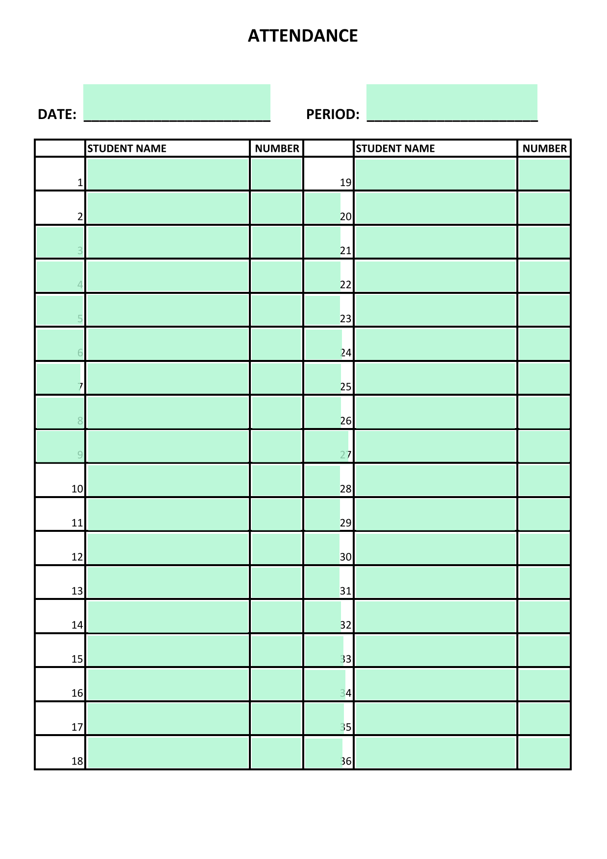 Attendance Form screenshot