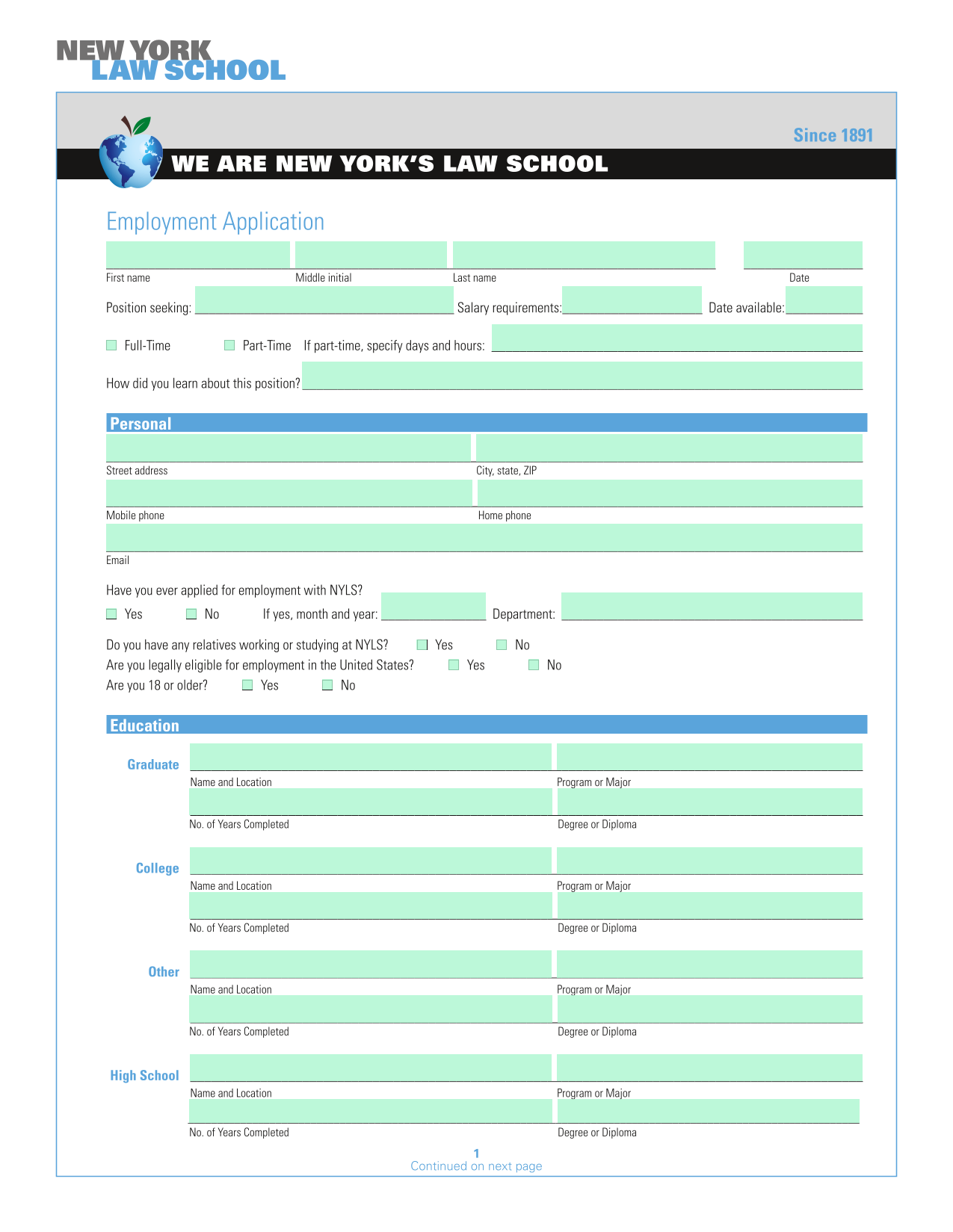 Employment Application screenshot