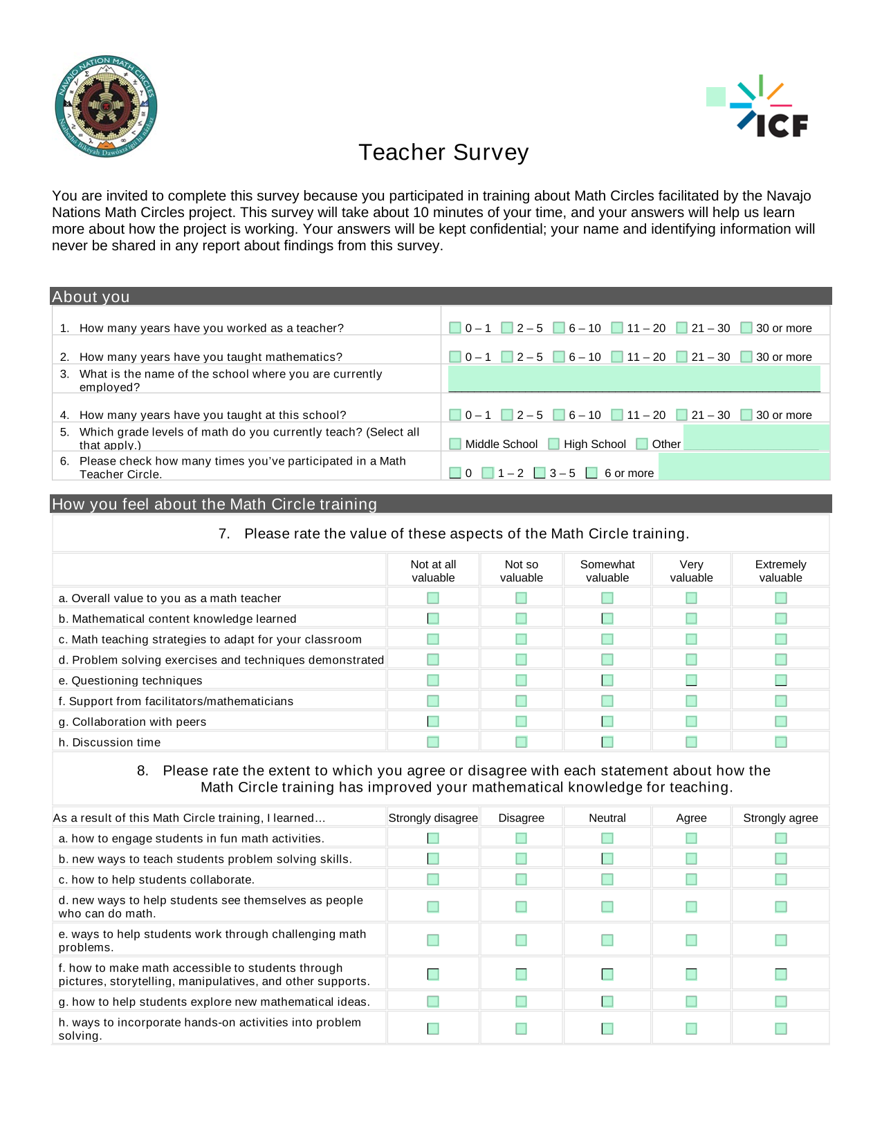 Teacher Survey screenshot