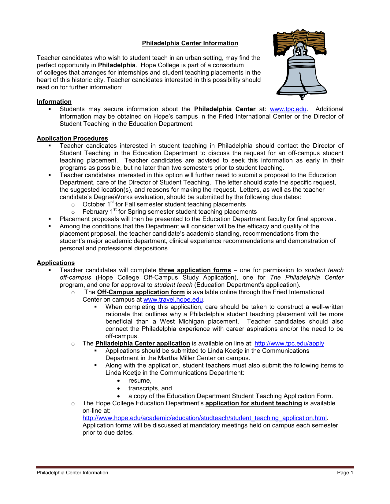Philadelphia Center Information screenshot