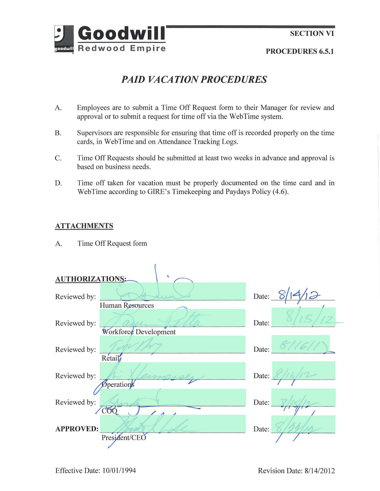 TIME OFF REQUEST FORM screenshot