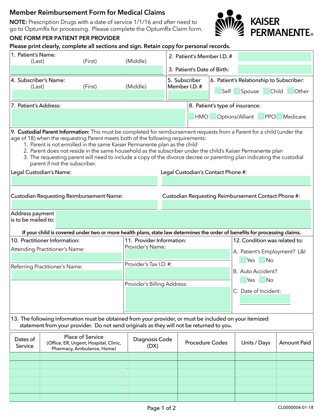 Member Reimbursement Form For Medical Claims screenshot