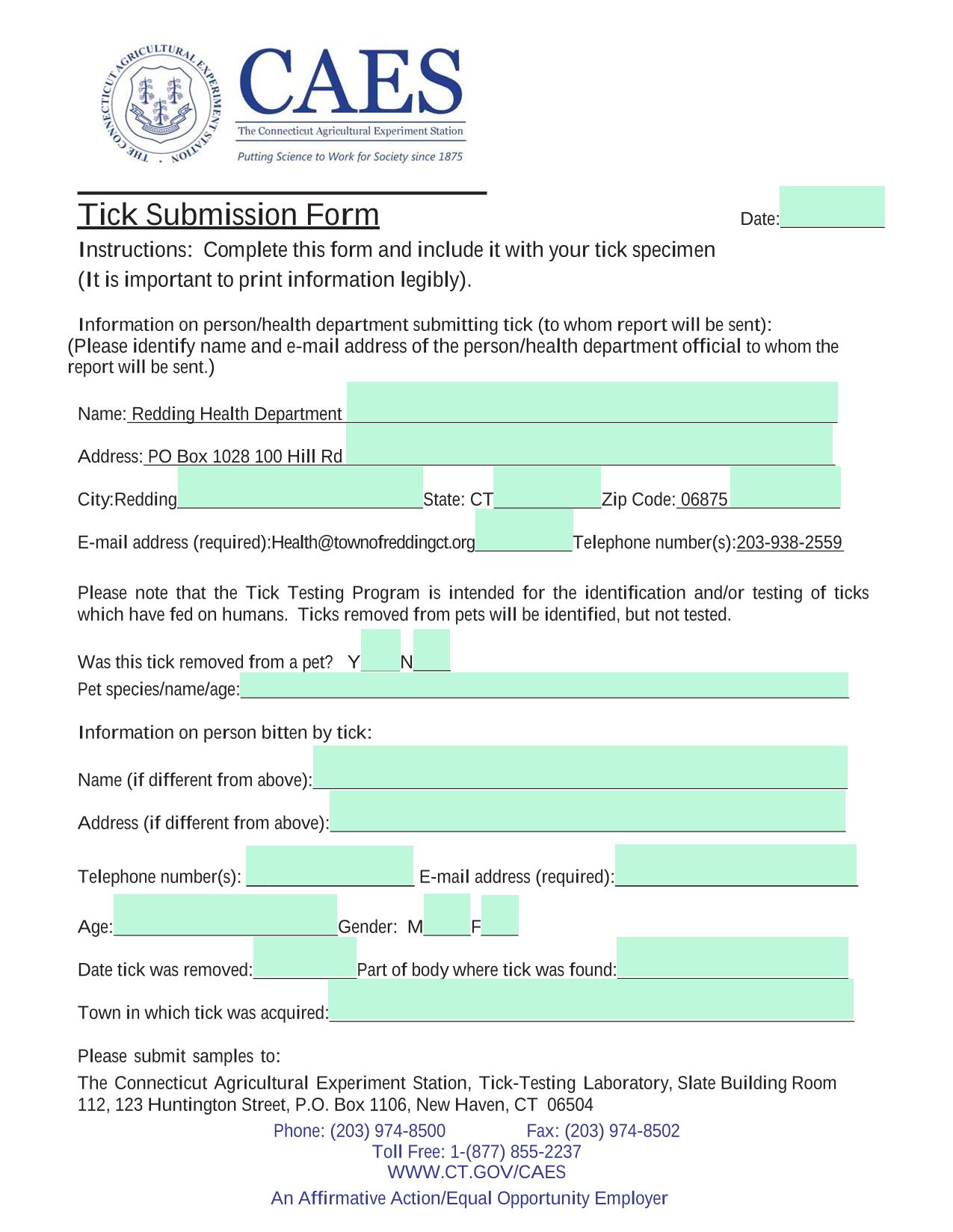Tick Submission Form screenshot