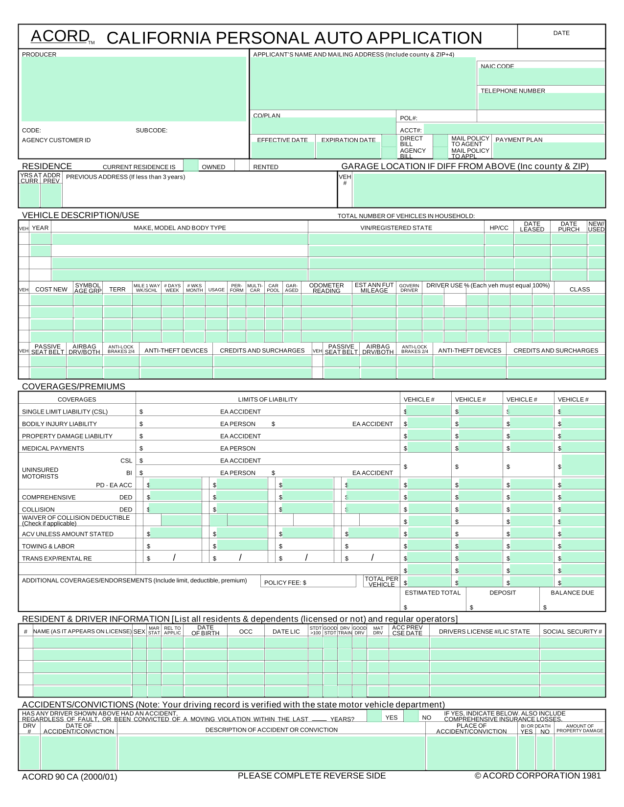 Vehicle Insurance Application Form screenshot