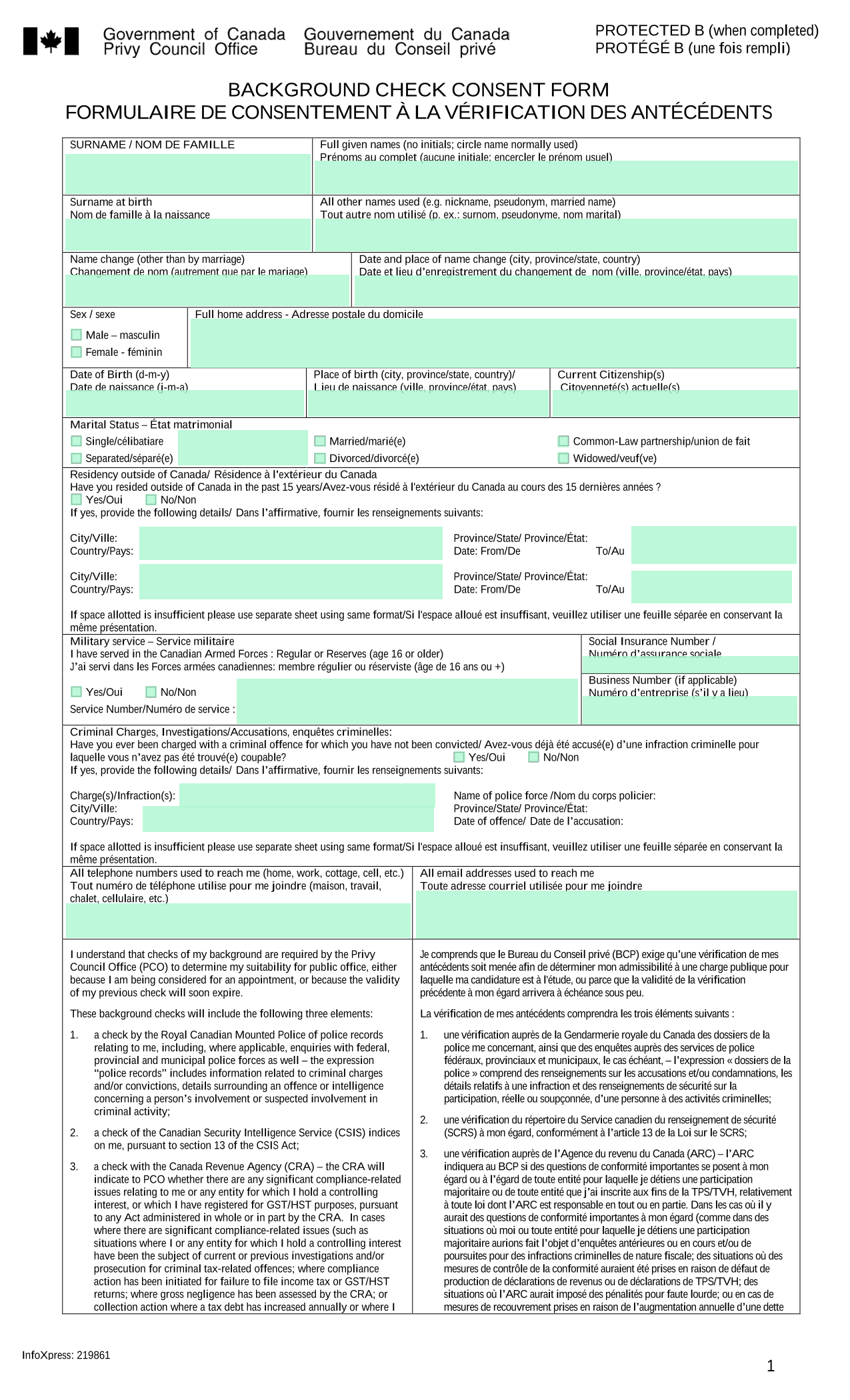 Background Check Consent Form screenshot