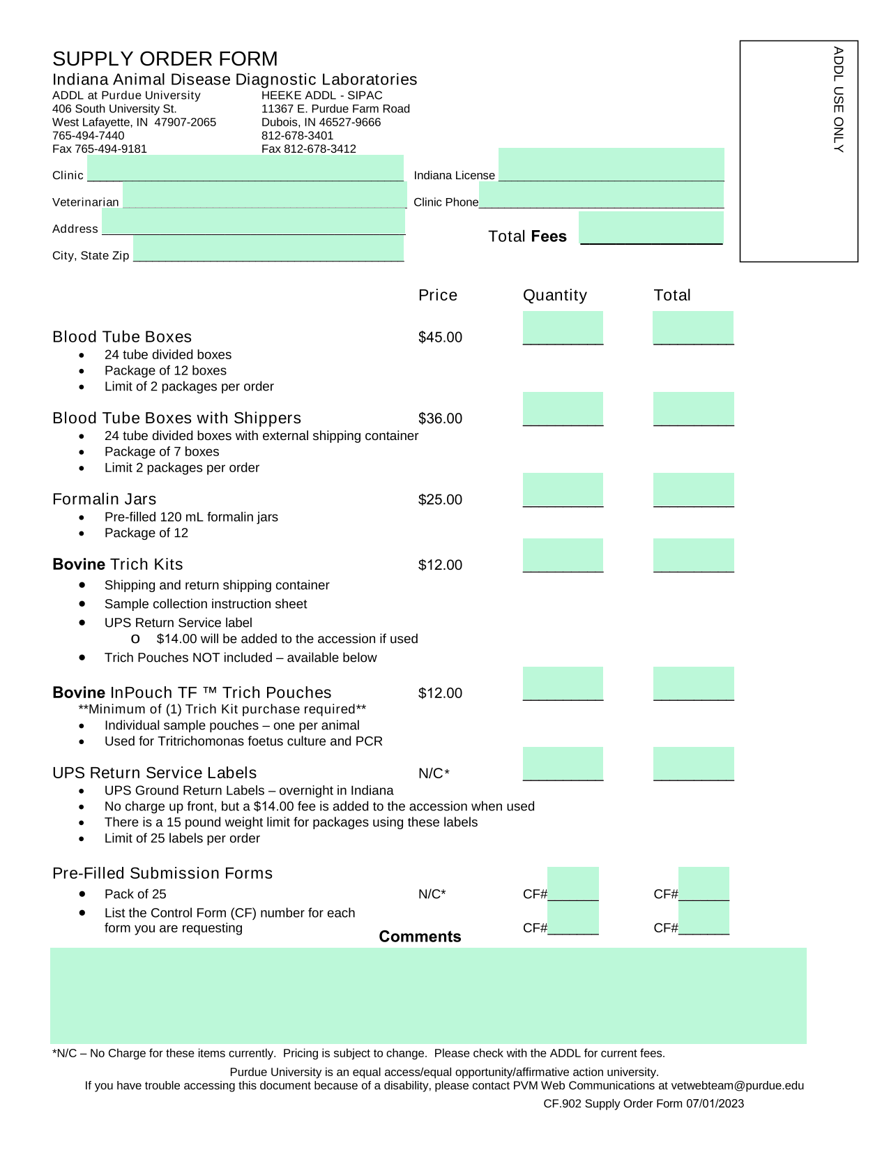 SUPPLY ORDER FORM screenshot