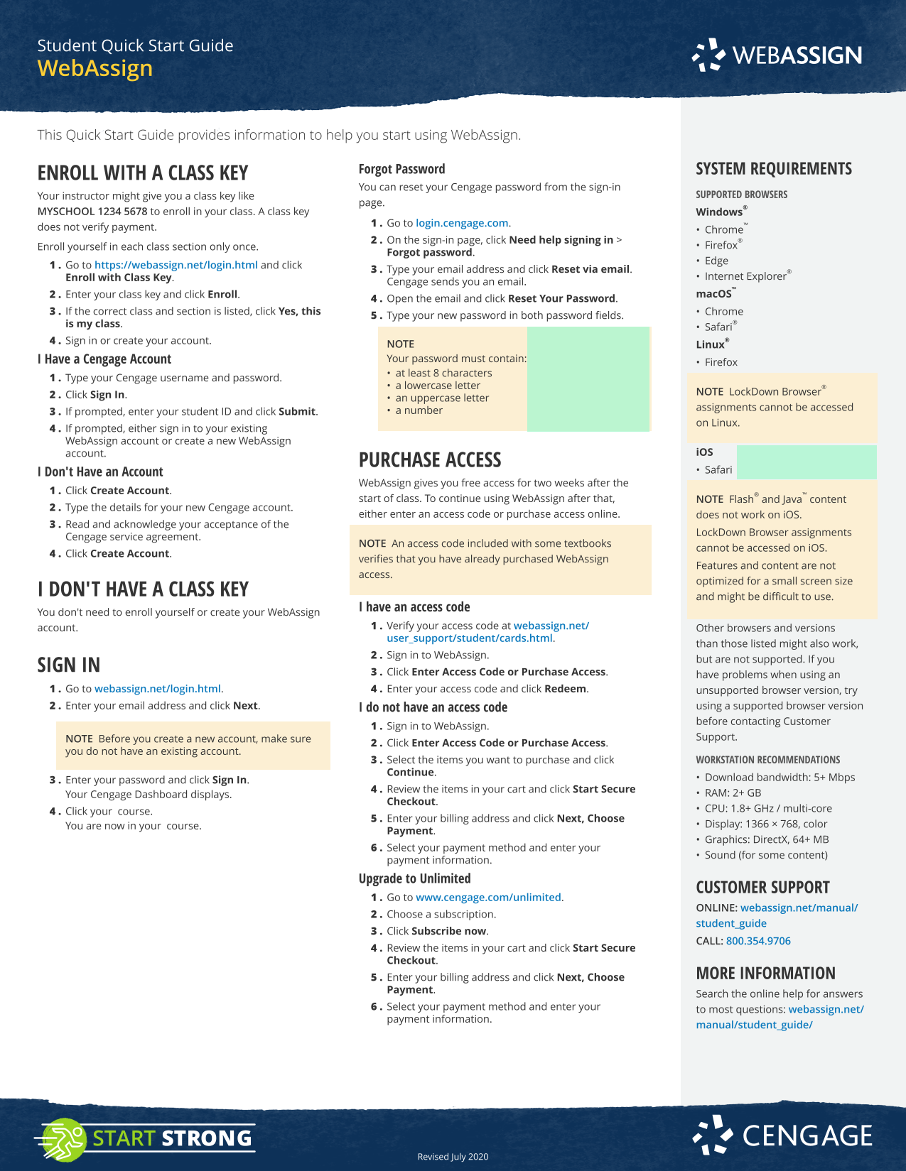 Student Quick Start Guide WebAssign screenshot