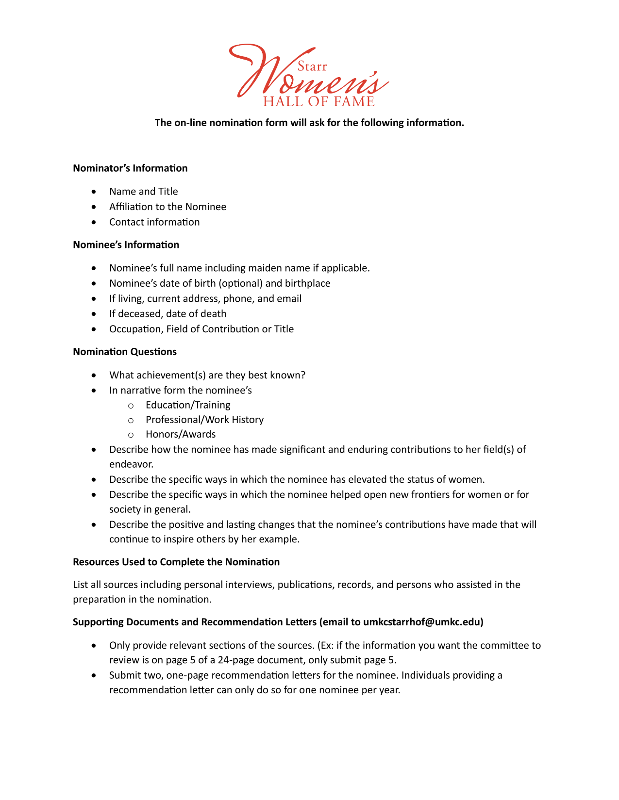 Nomination Form screenshot