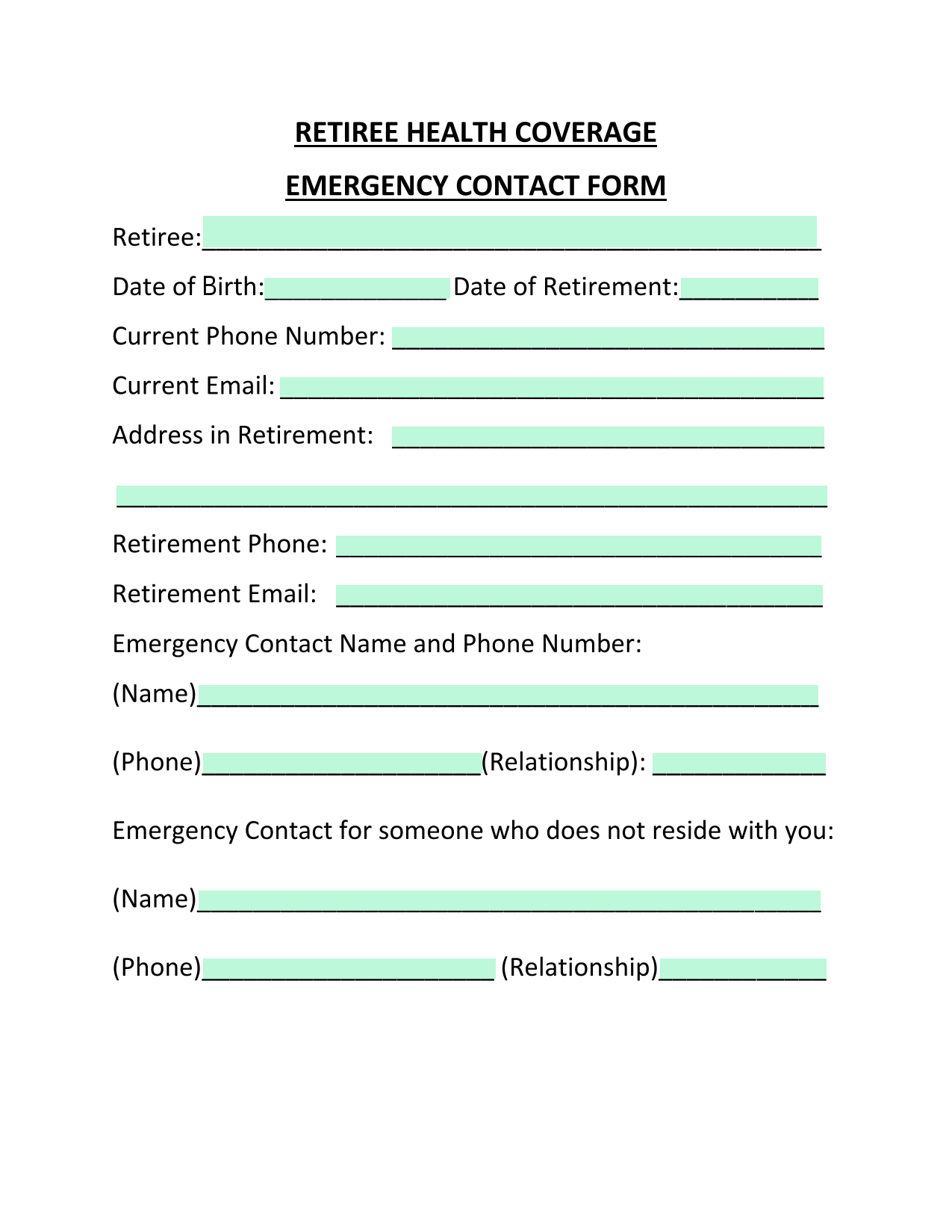 Emergency Contact Form screenshot
