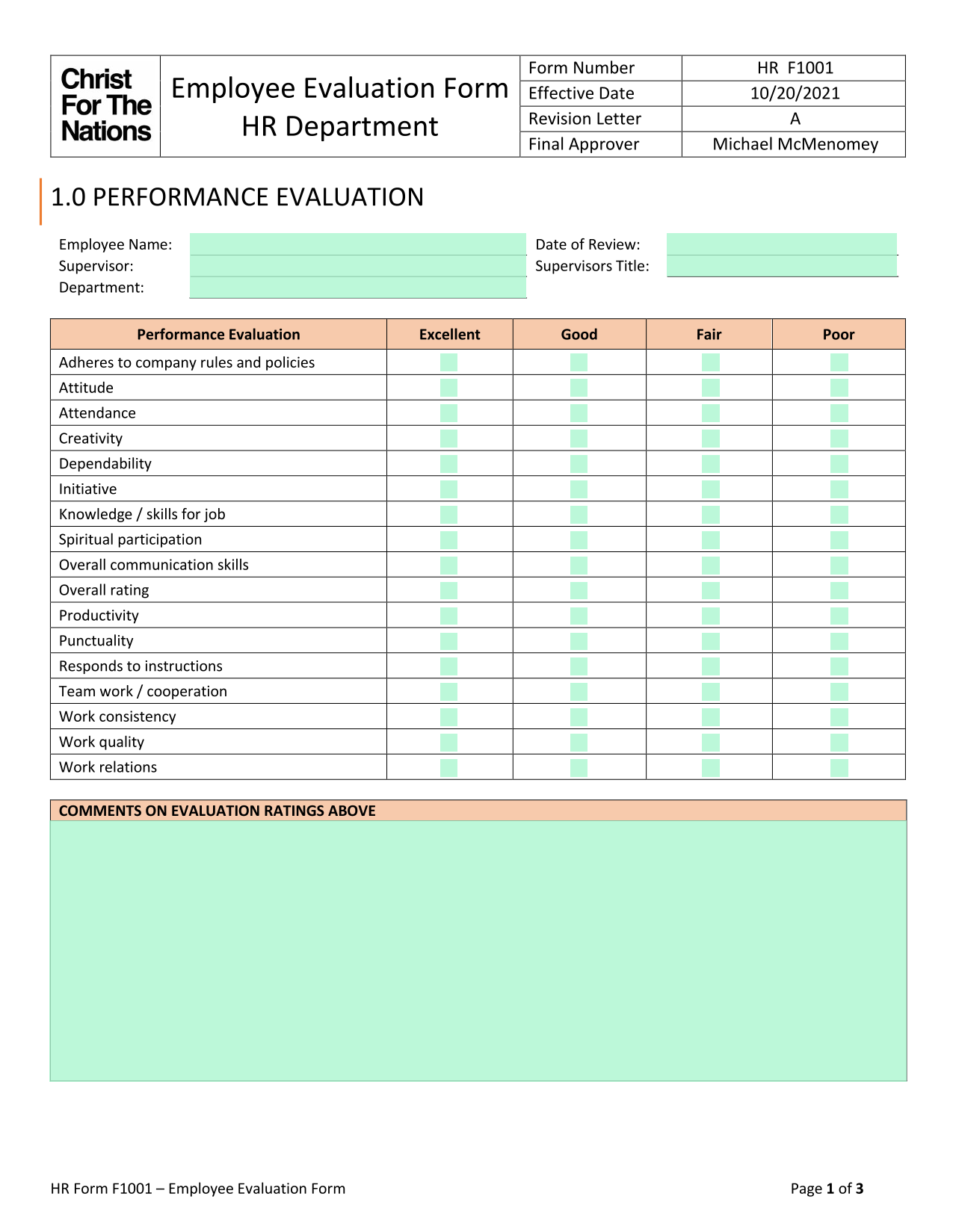 Employee Evaluation Form screenshot
