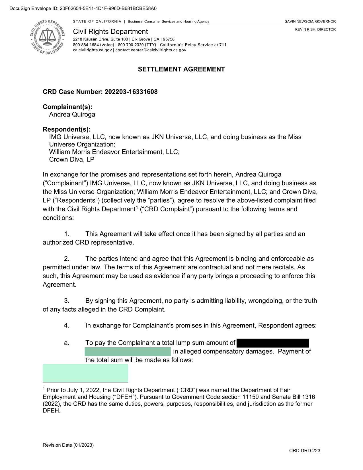 Settlement Agreement screenshot