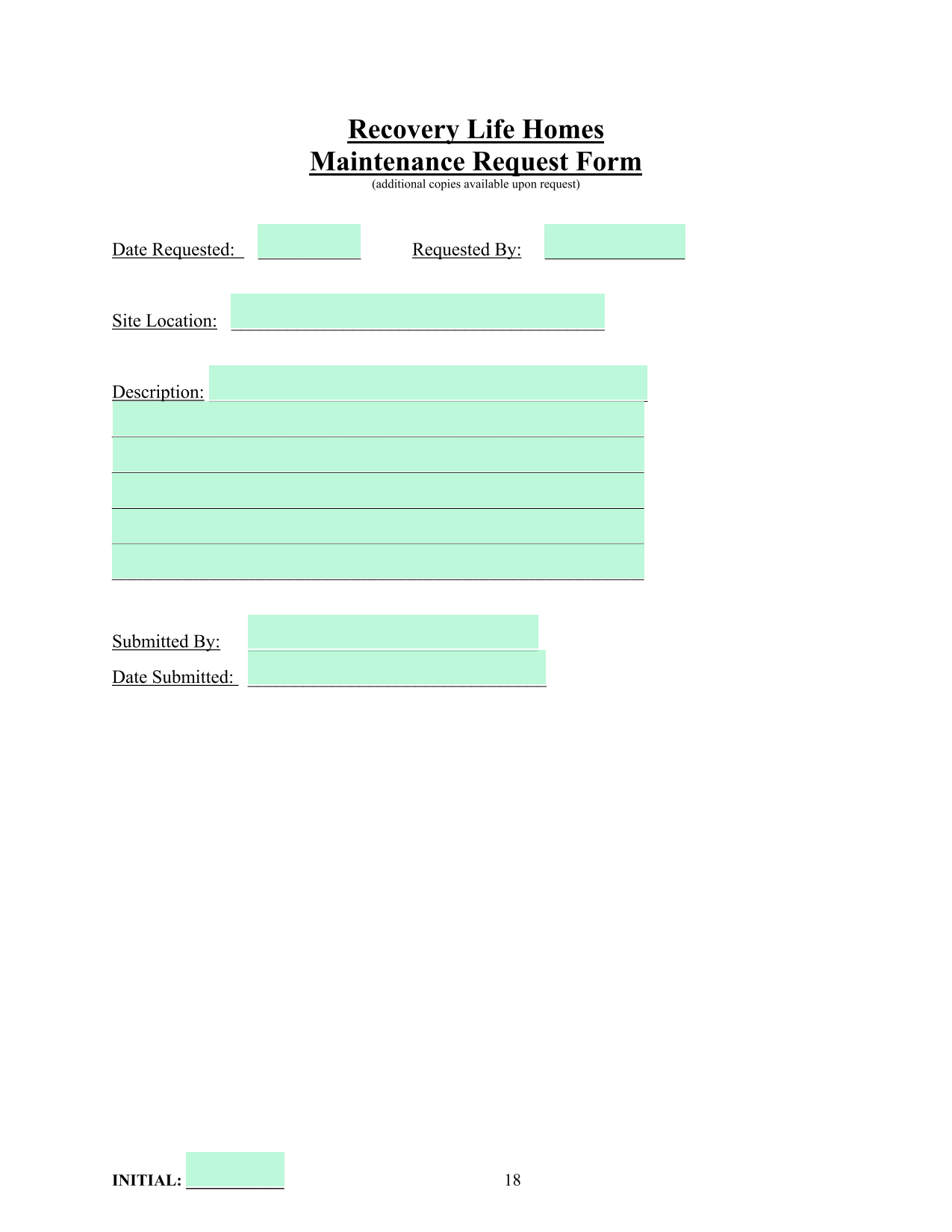 Maintenance Request Form screenshot