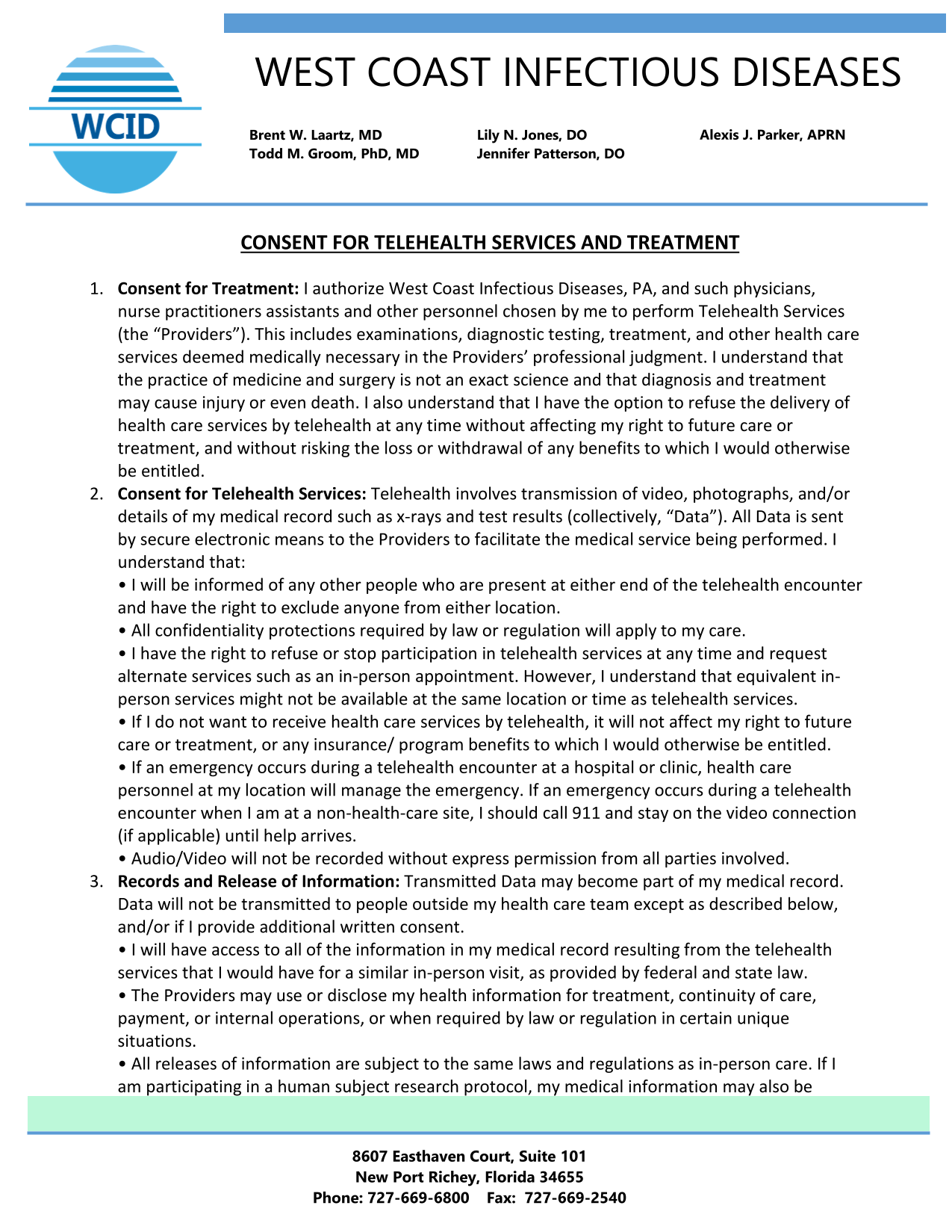Consent For Telehealth Services And Treatment screenshot