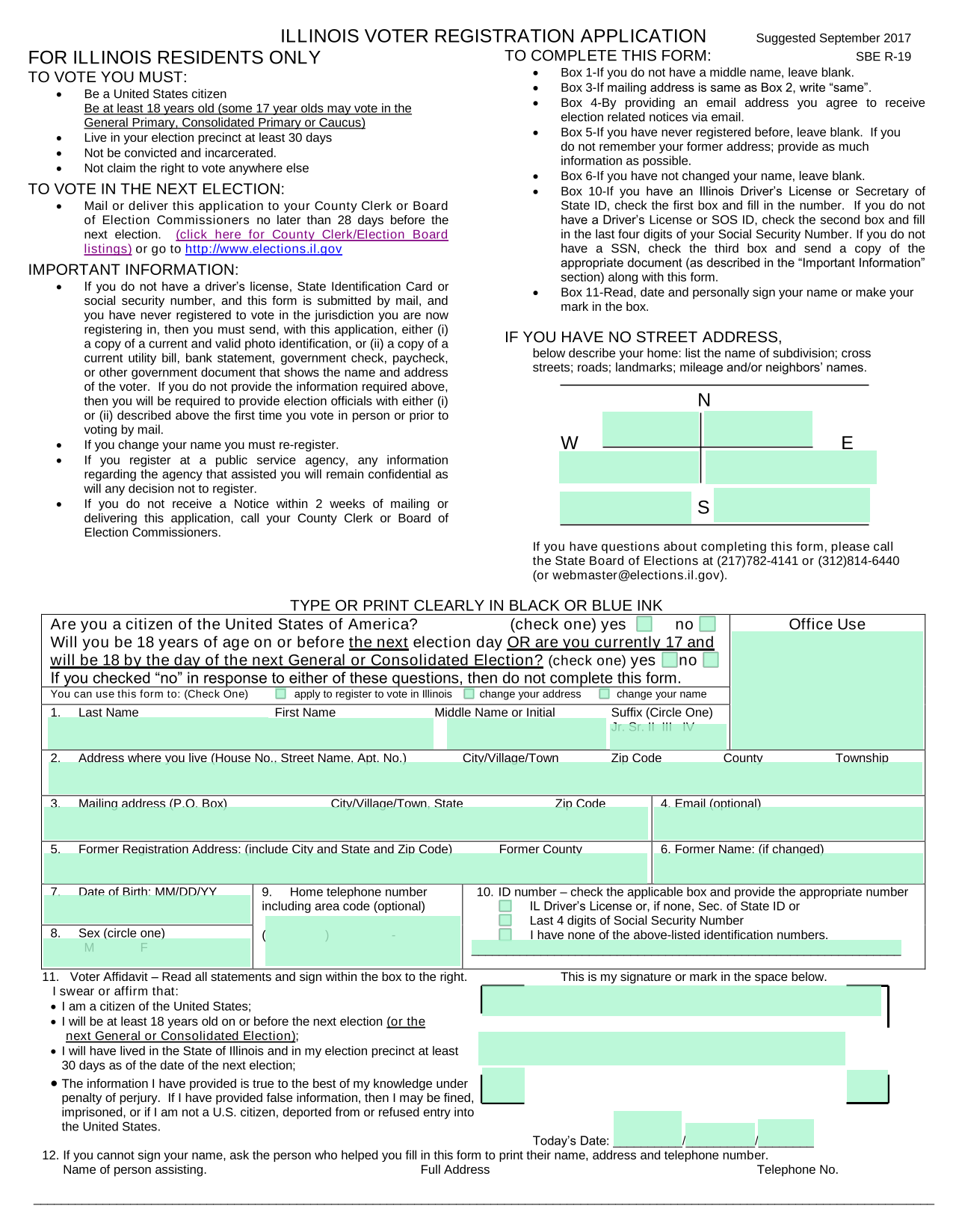 Illinois Voter Registration Application screenshot