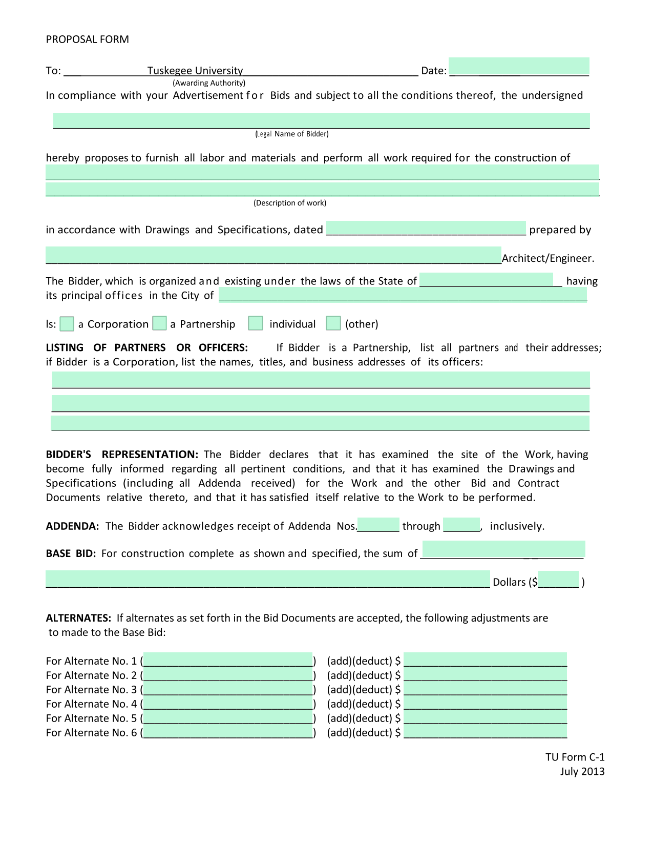 PROPOSAL FORM screenshot