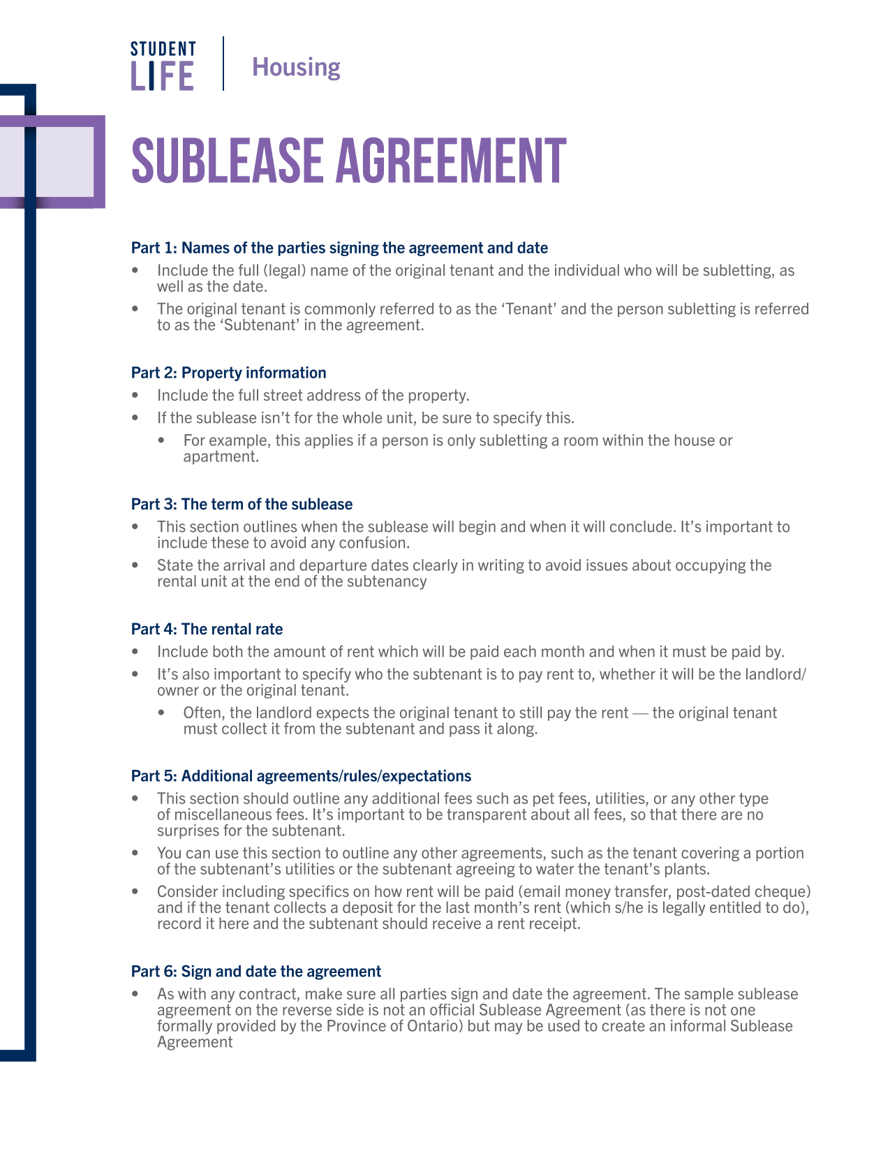 Sublease Agreement screenshot