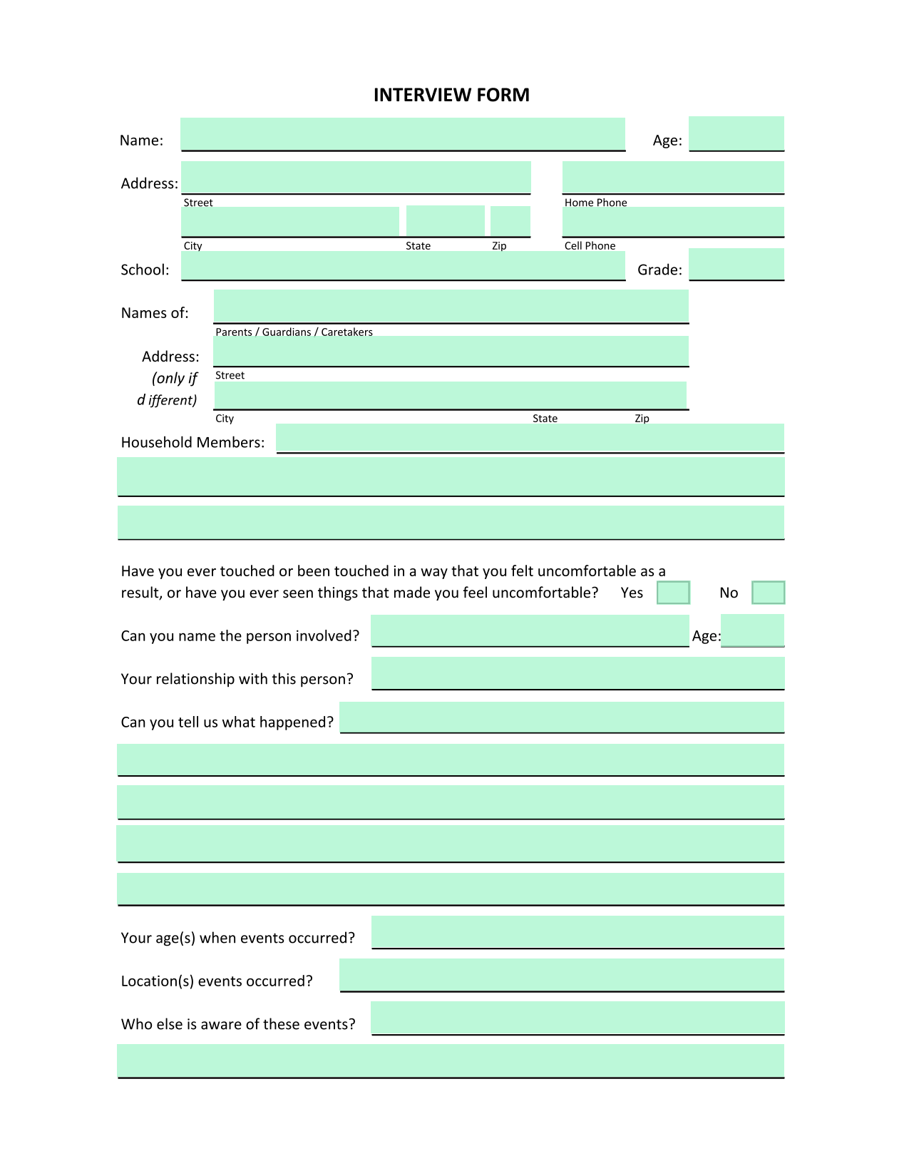 INTERVIEW FORM screenshot