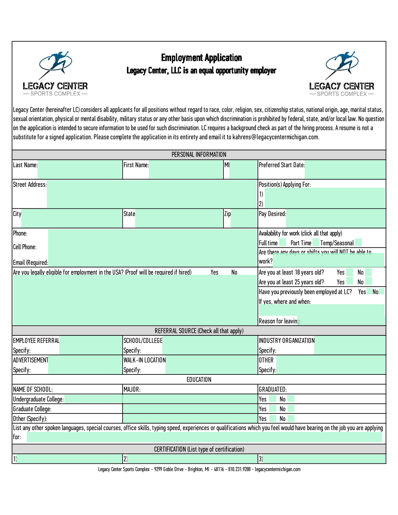 Employment Application screenshot