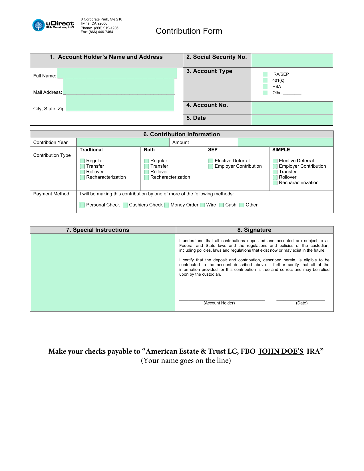 Contribution Form screenshot