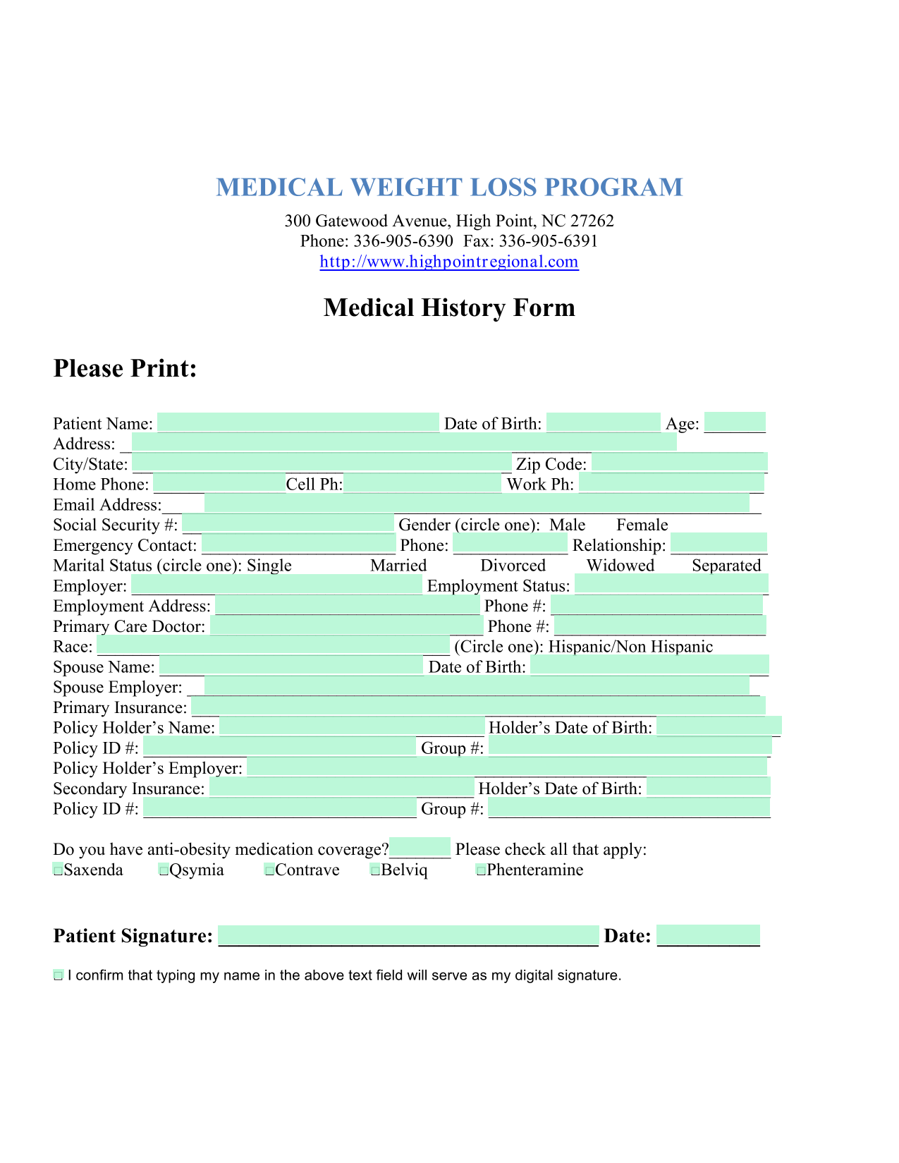 Medical History Form screenshot