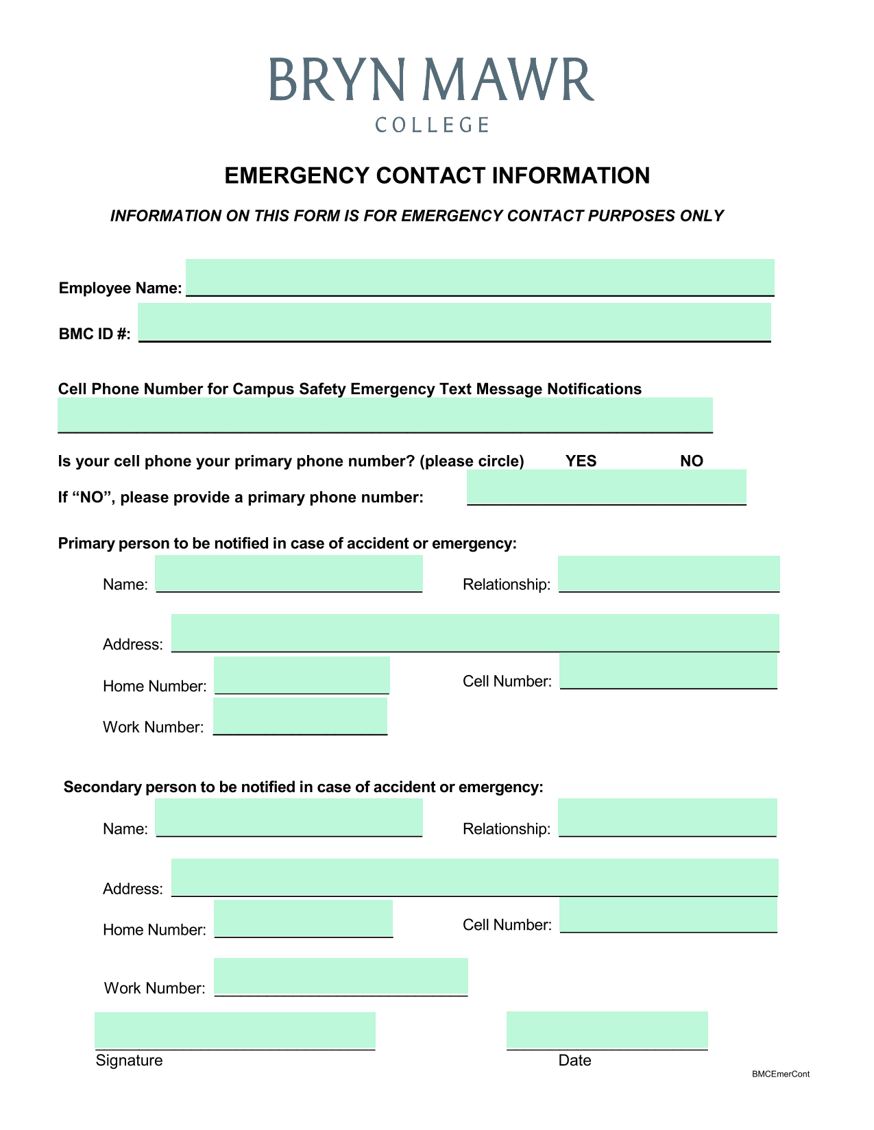 Emergency Contact Information screenshot
